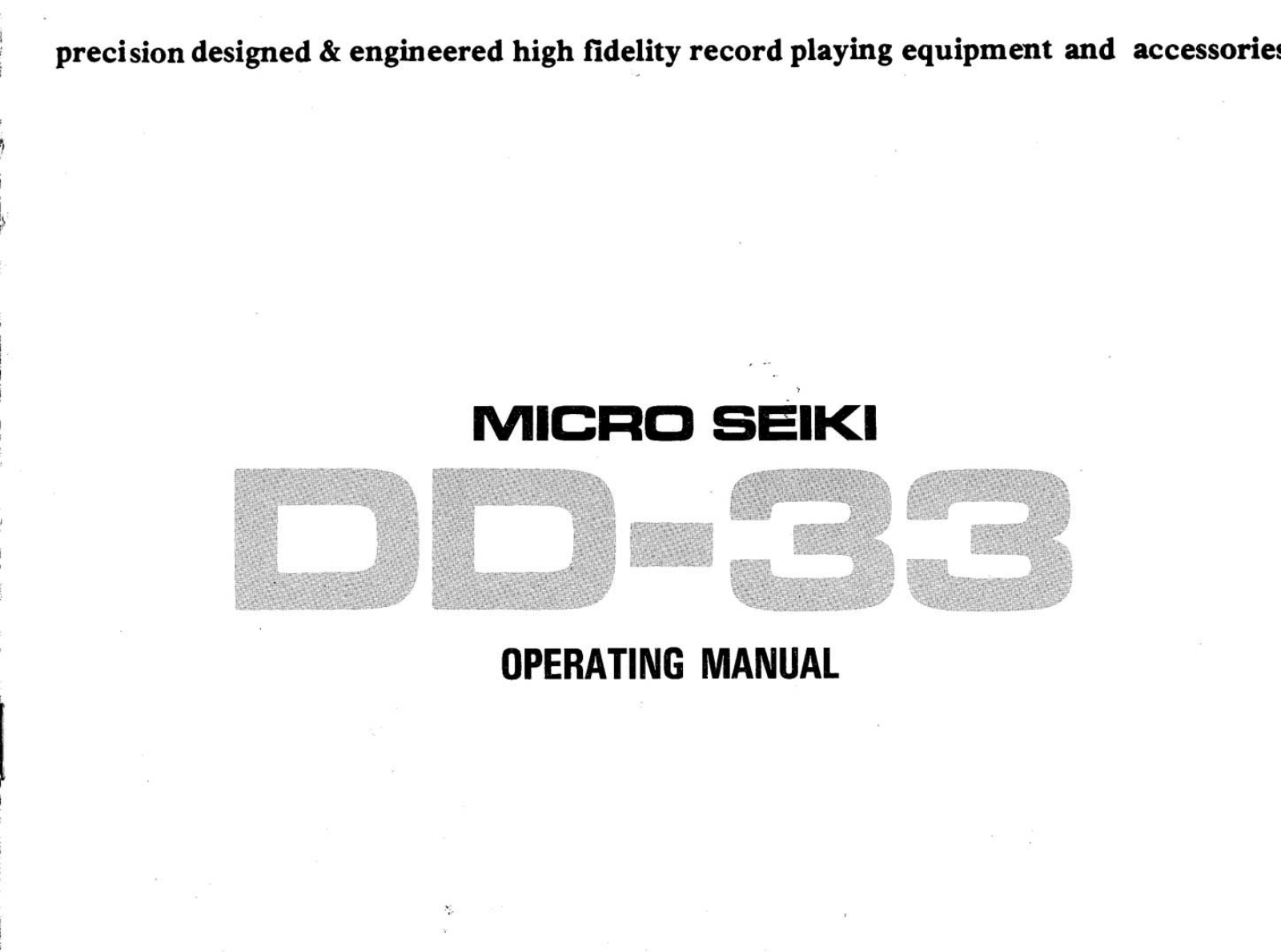 Micro Seiki DD-33 Owners manual