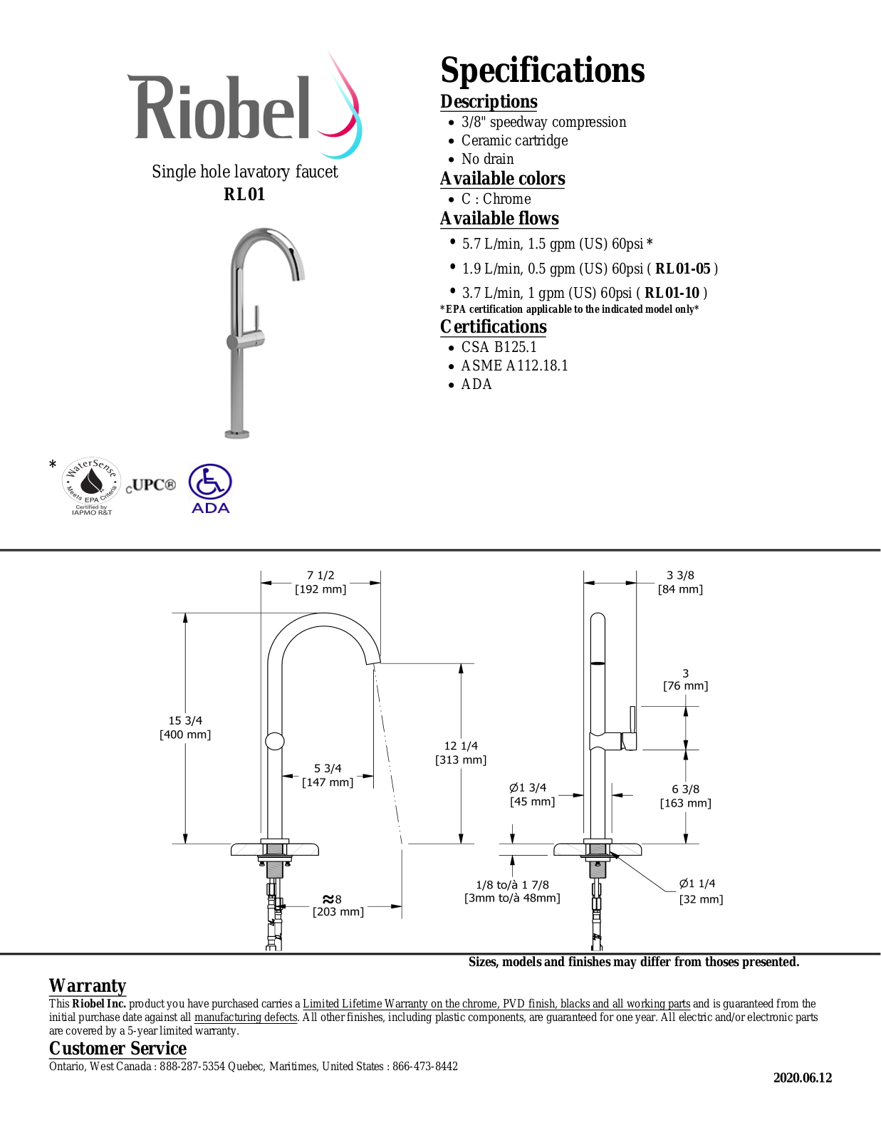 Riobel RL01BN10 Specifications - ManualMachine.com