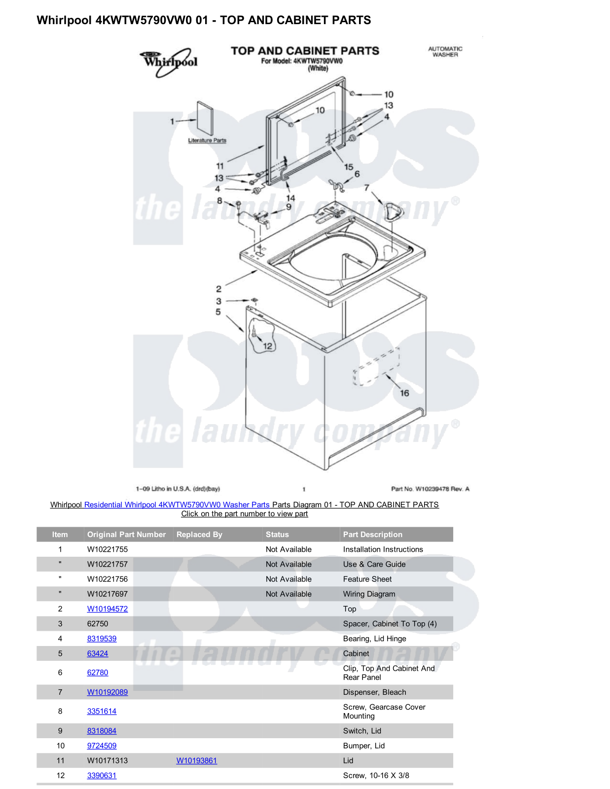 Whirlpool 4KWTW5790VW0 Parts Diagram