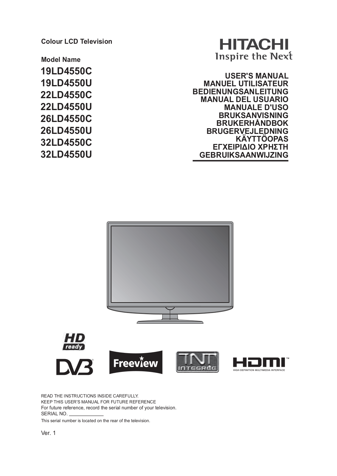 Hitachi 19LD4550C, 19LD4550U, 22LD4550C, 22LD4550U, 26LD4550C User Manual