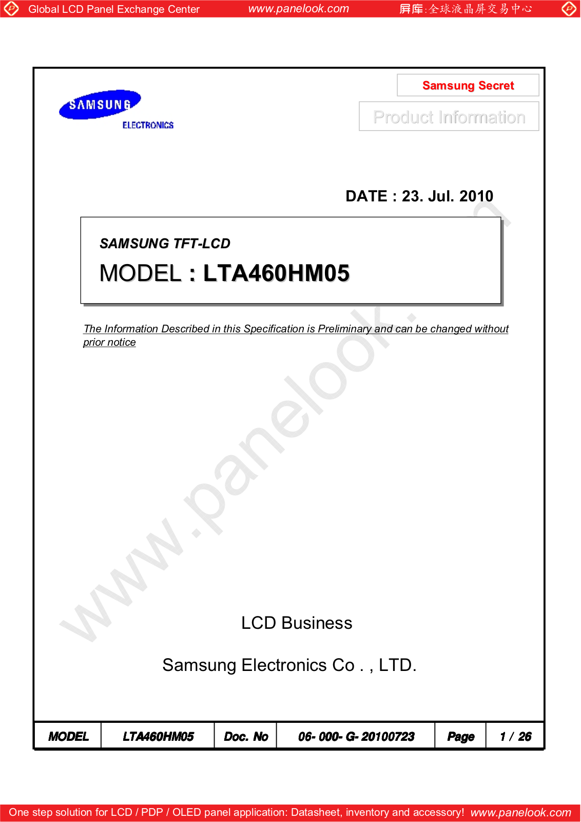 SAMSUNG LTA460HM05 Specification