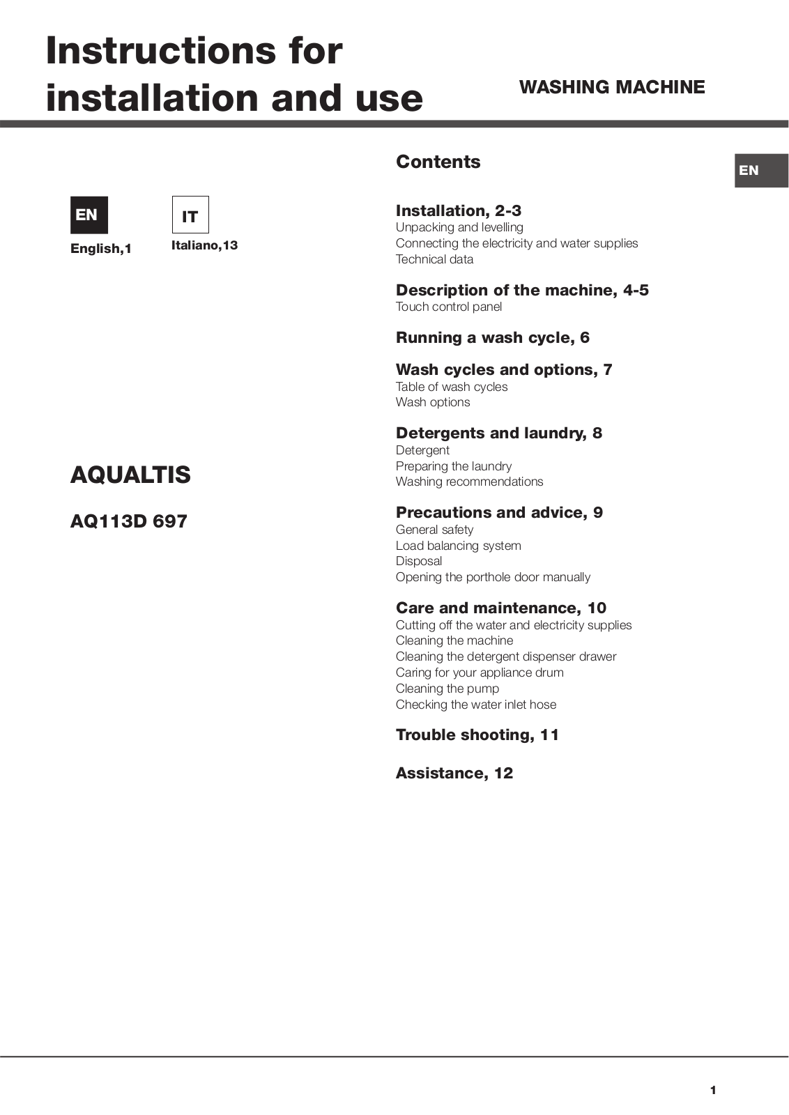 Hotpoint AQ113D 697 EU/A User Manual