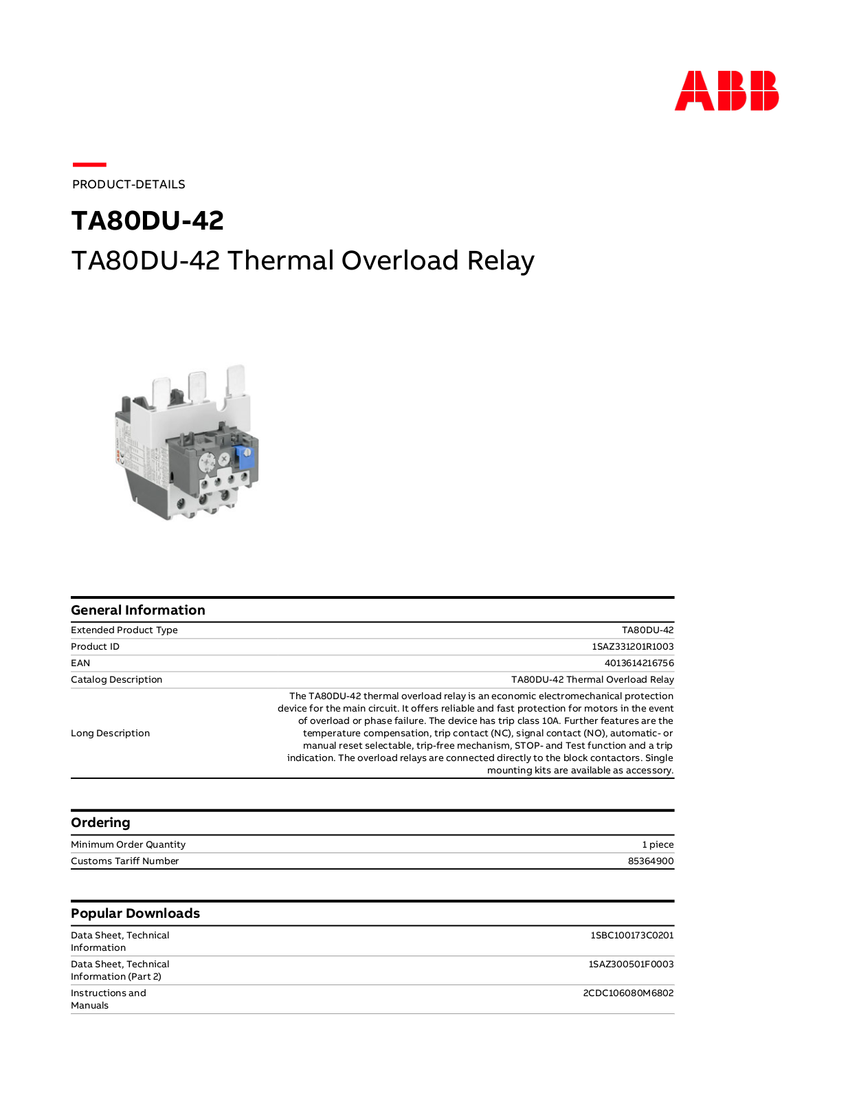 ABB TA80DU42 Data Sheet