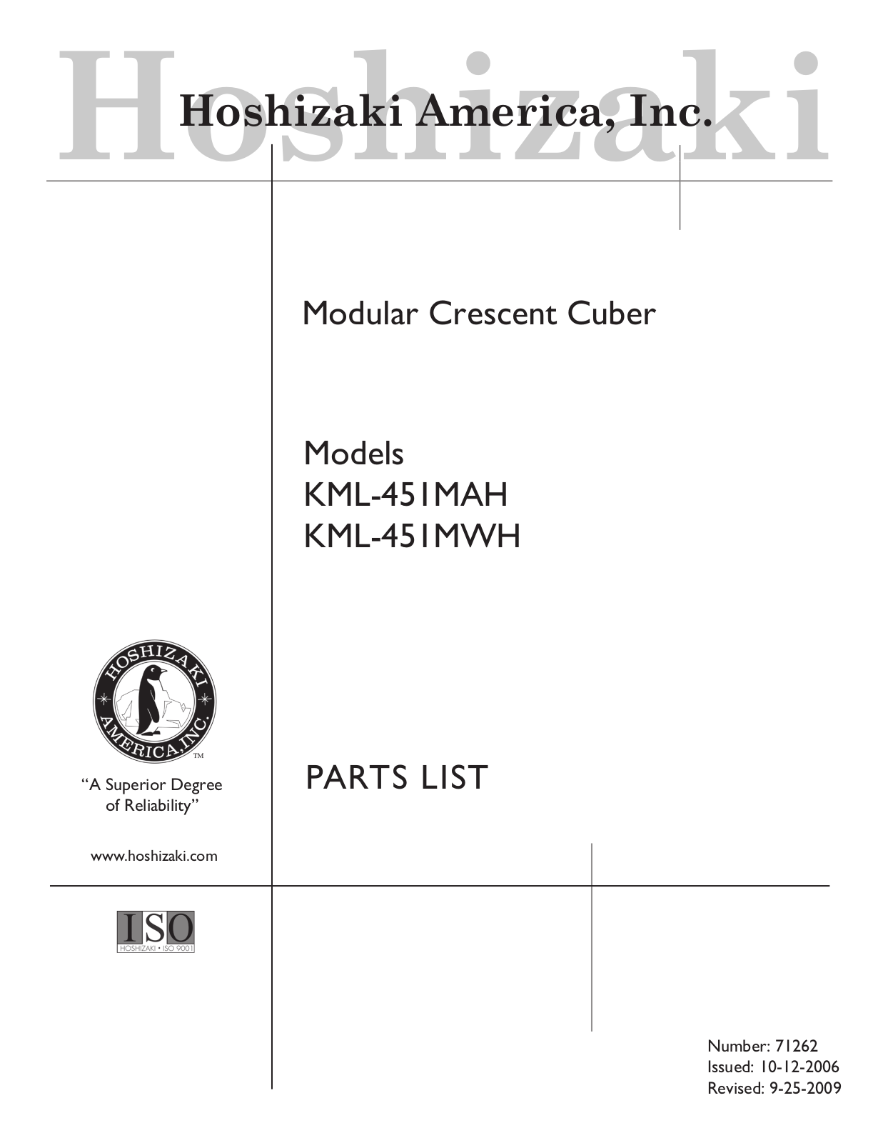 Hoshizaki KML-451MAH, KML-451MWH User Manual