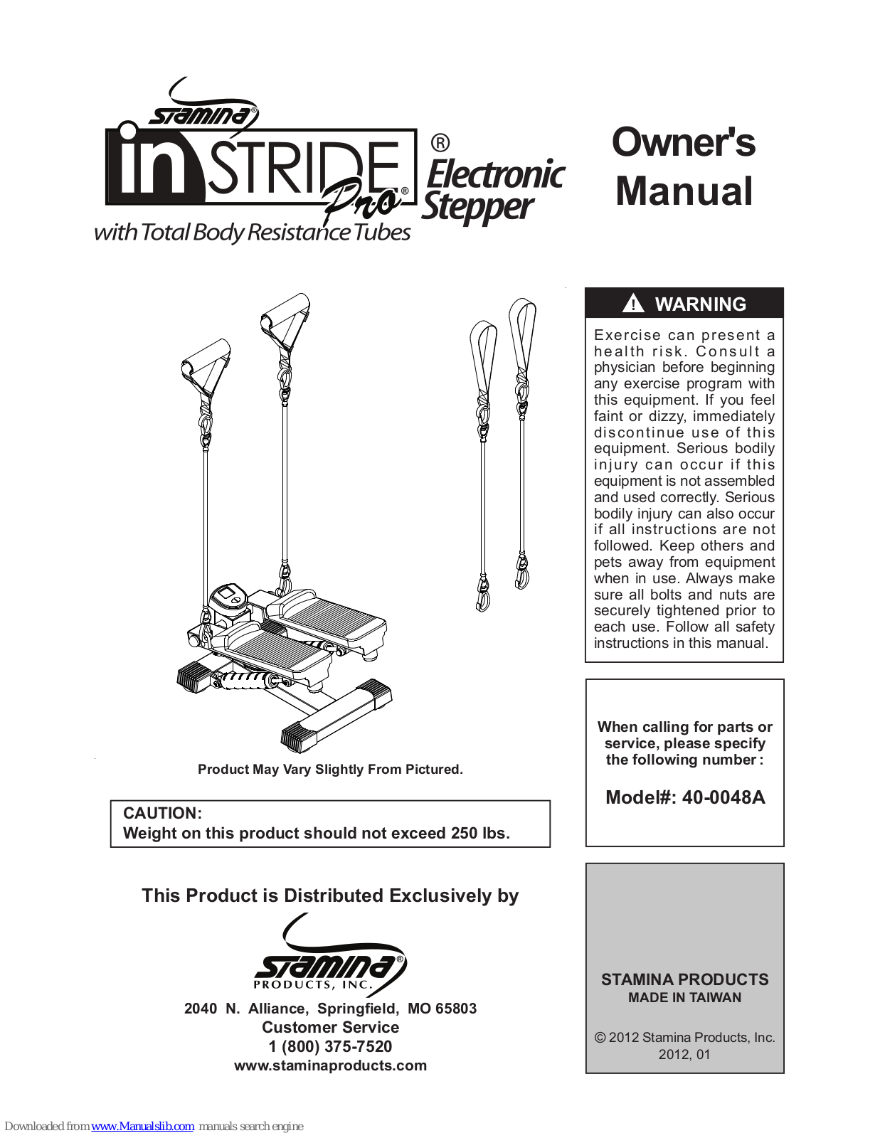 Stamina instride pro Owner's Manual