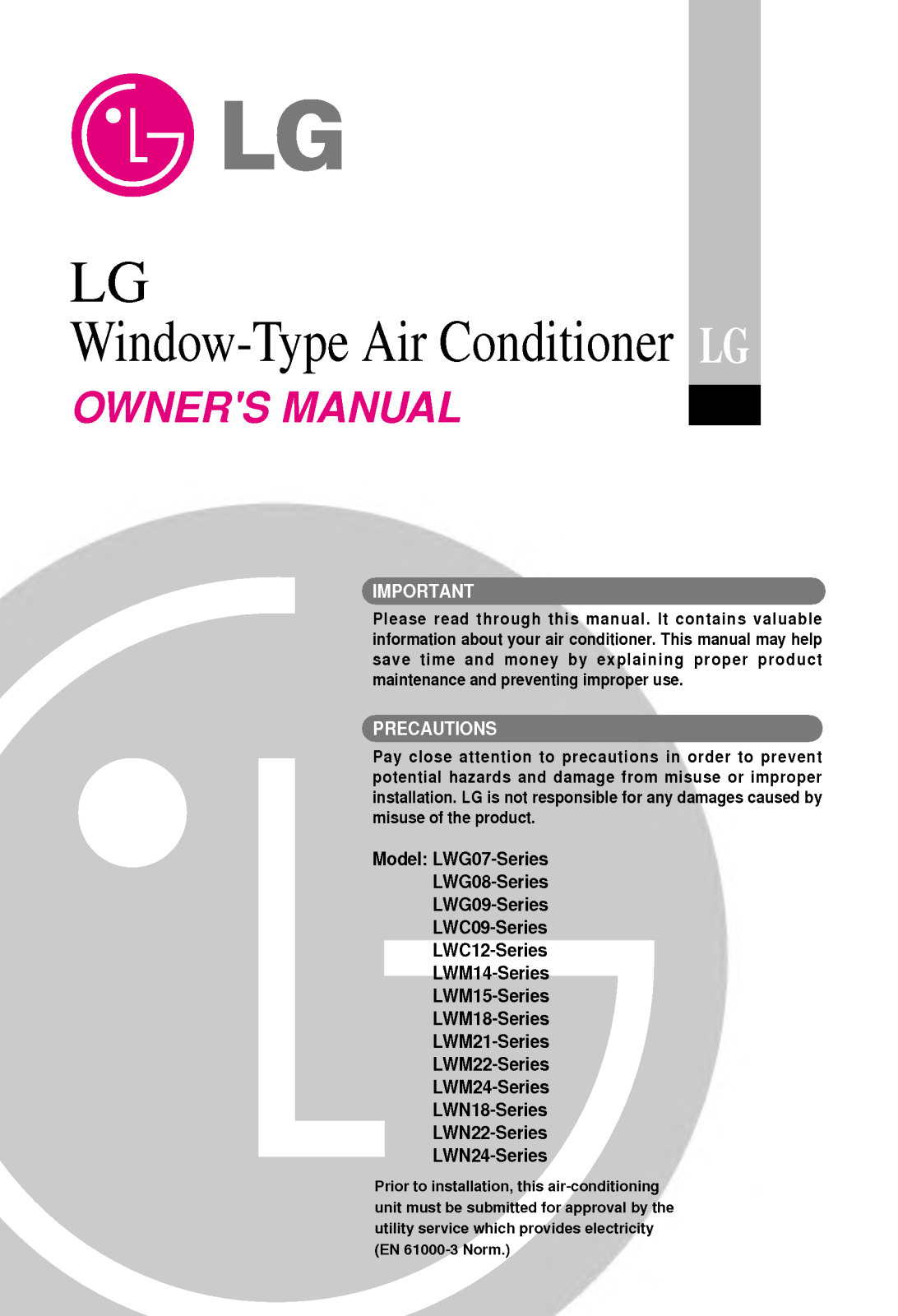 LG LWC0961ABG, LWC122RH-2, LWC092RH-2, LWC1264BCG, LWG070AC-2 Manual