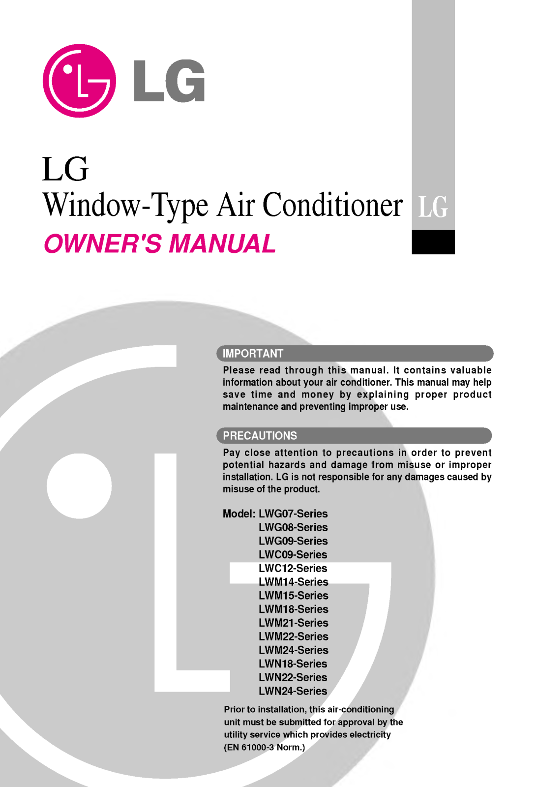 LG LWC0961ABG, LWC122RH-2, LWC092RH-2, LWC1264BCG, LWG070AC-2 User Manual