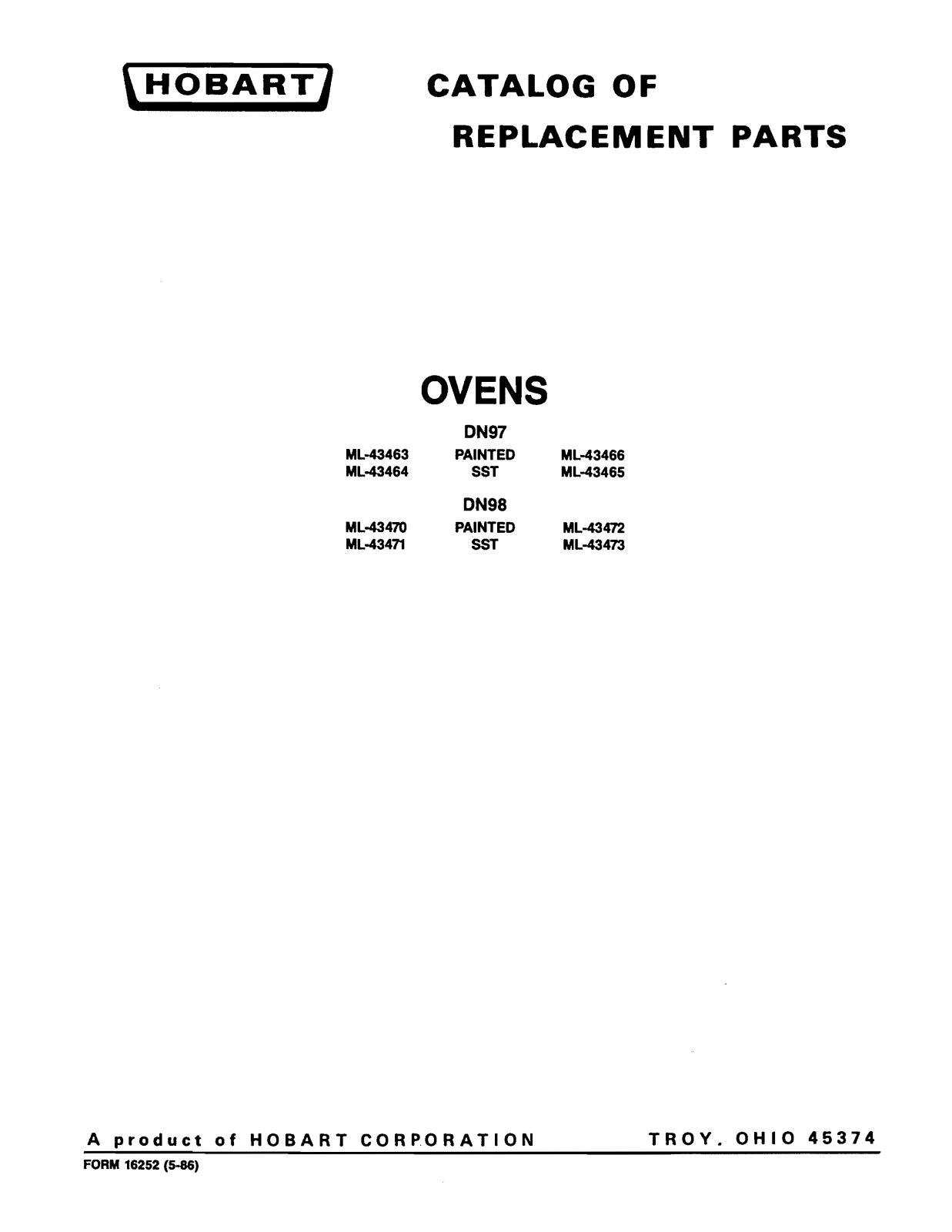 Hobart Food Machines DN971 Parts List