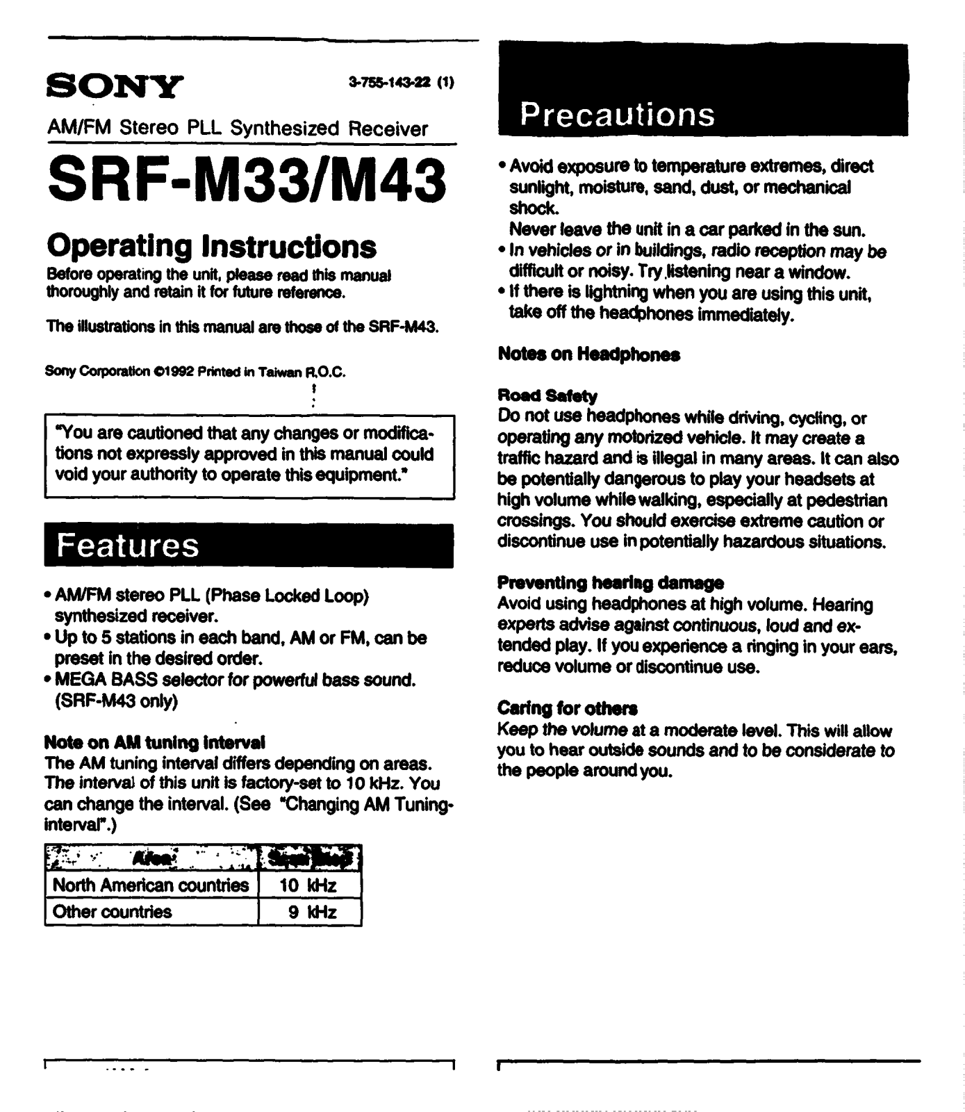 Sony SRF-M33 User Manual