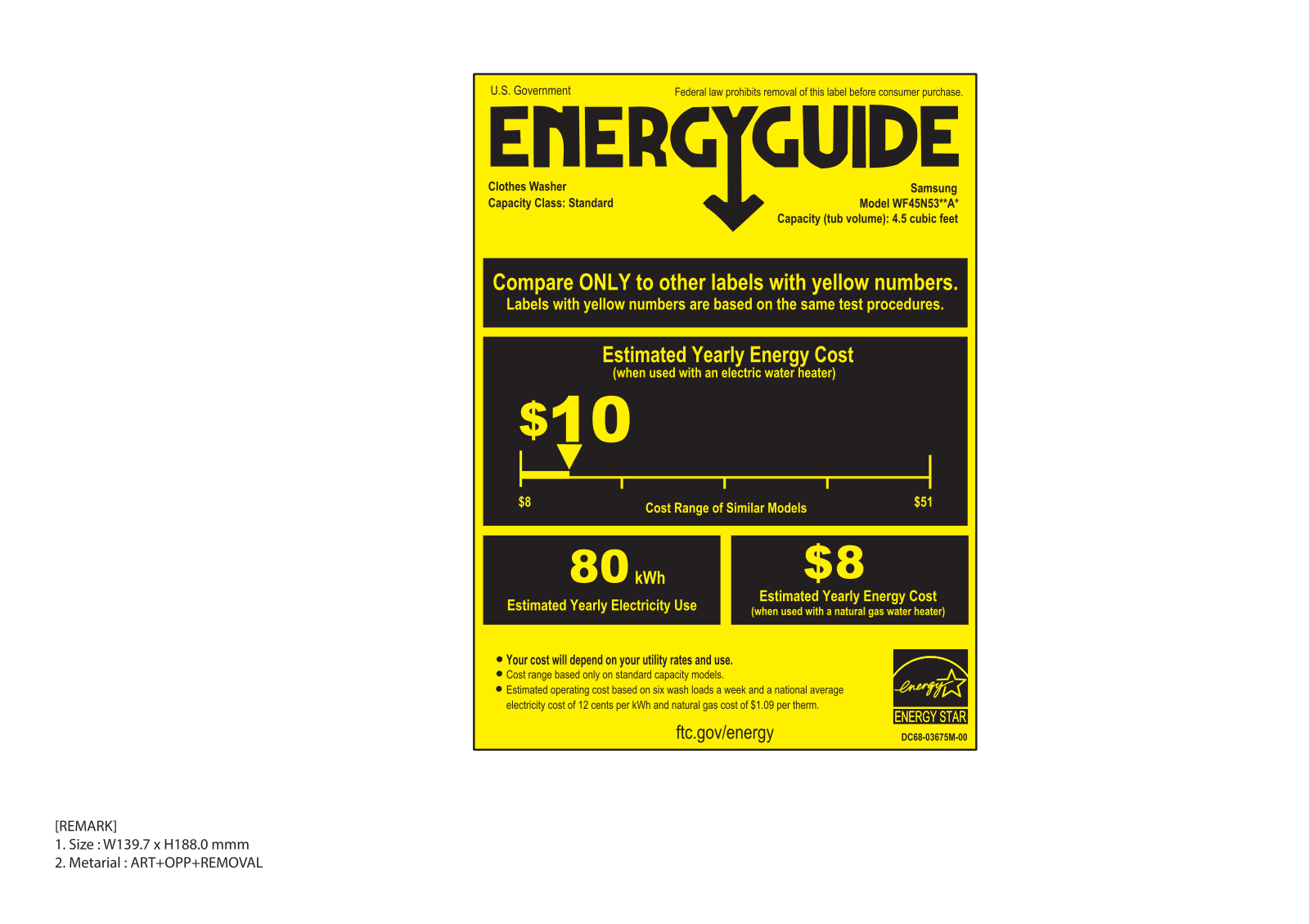 Samsung WF45N5300AV Energy Guide