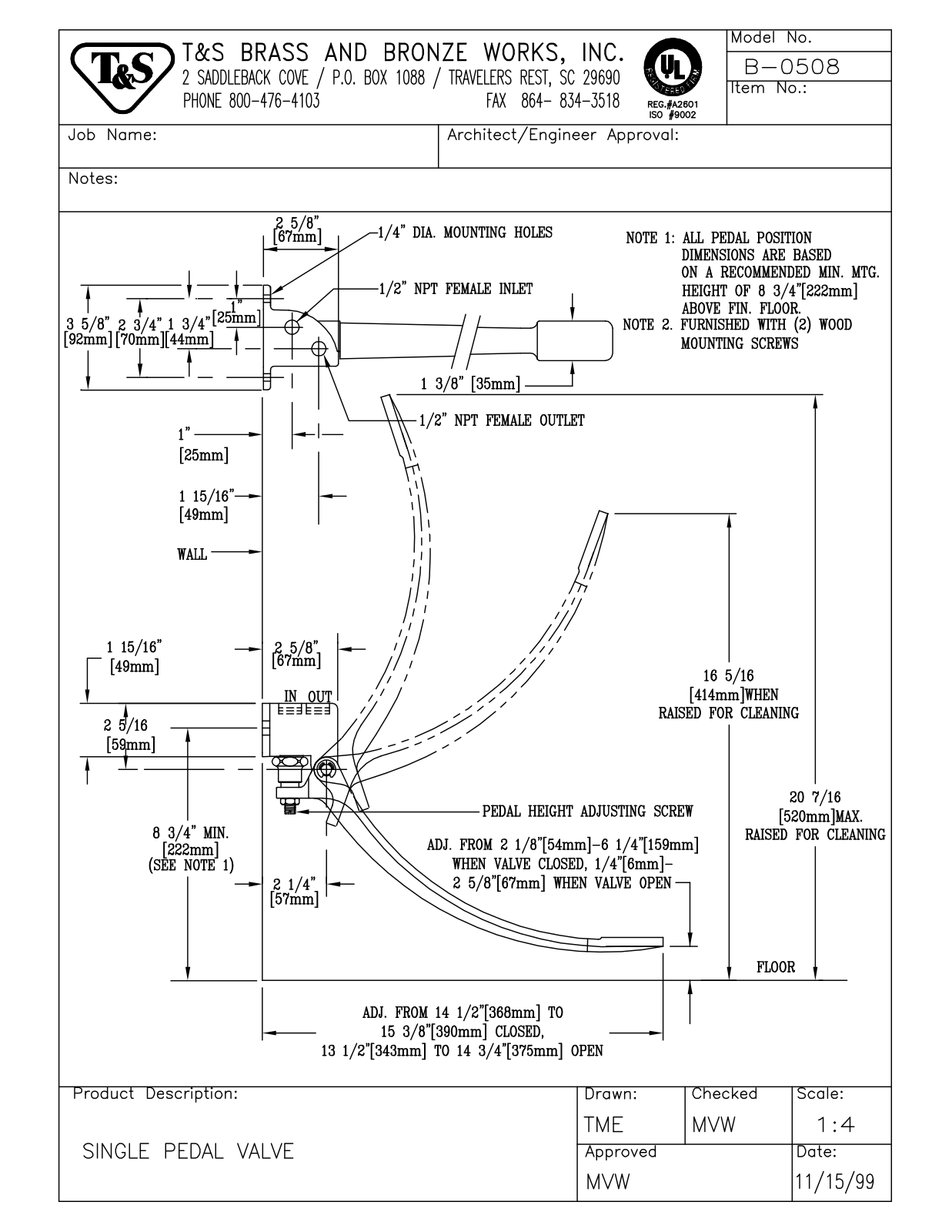 T & S Brass & Bronze Works B-0508 General Manual