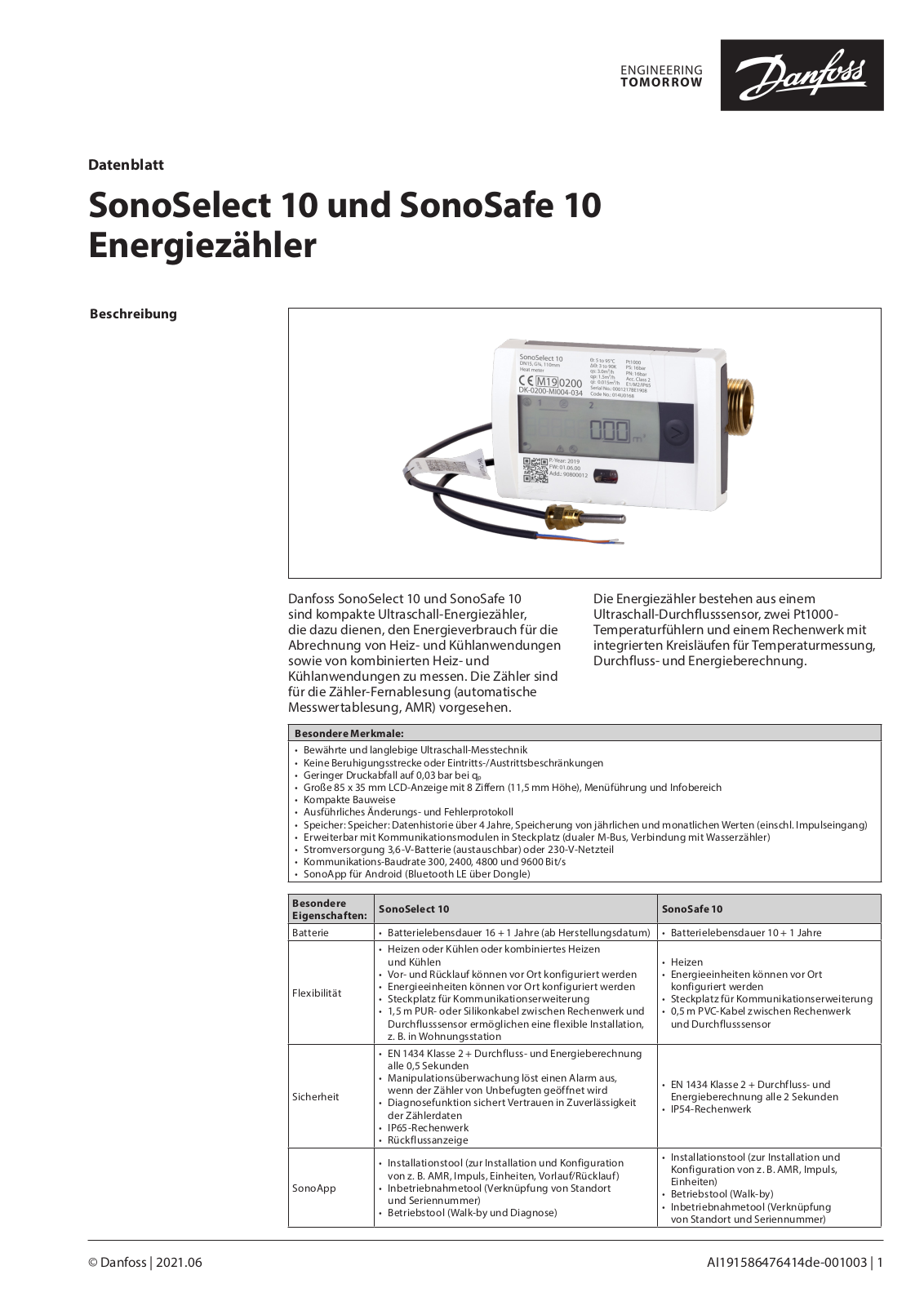 Danfoss SonoSelect 10, SonoSafe 10 Data sheet