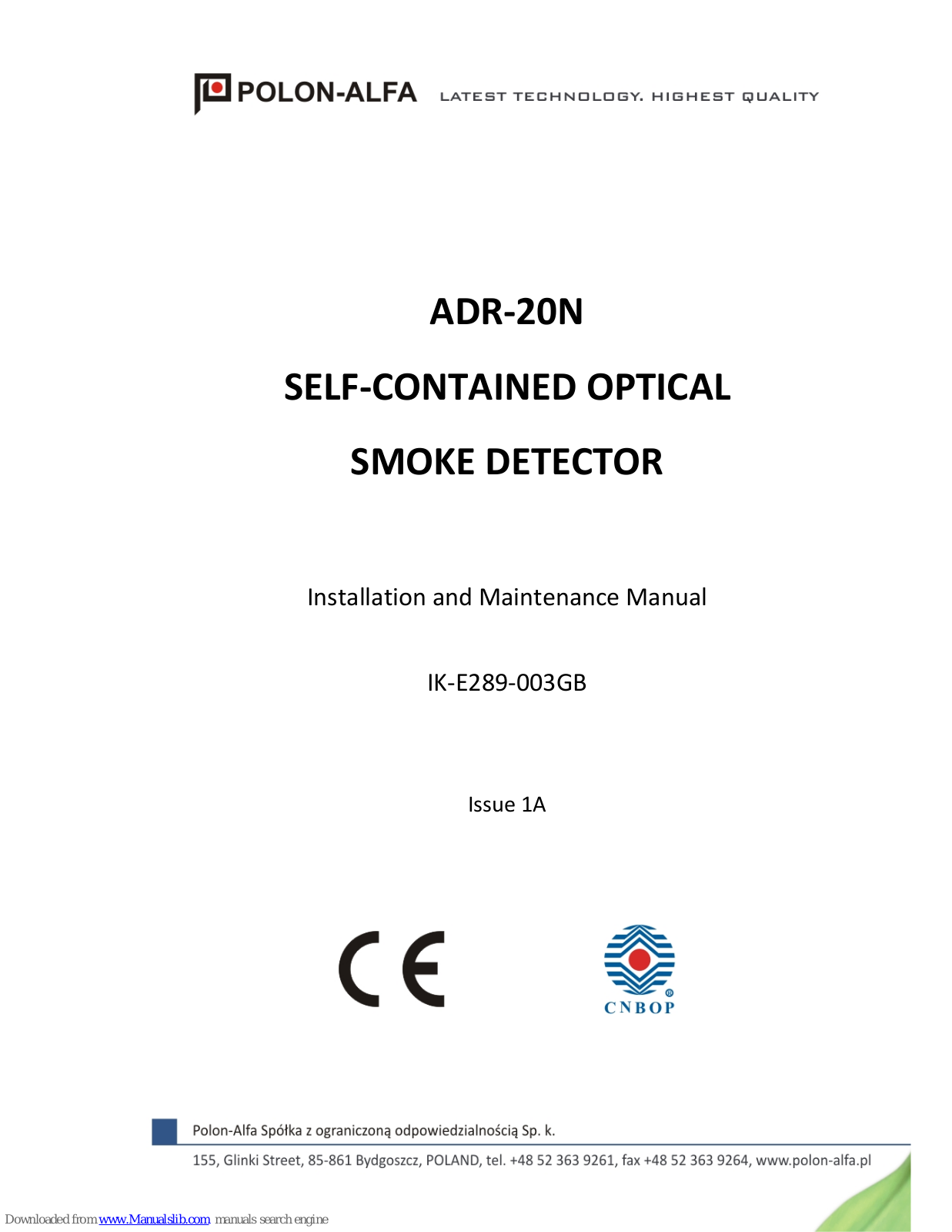 Polon-Alfa ADR-20N Installation And Maintenance Manual