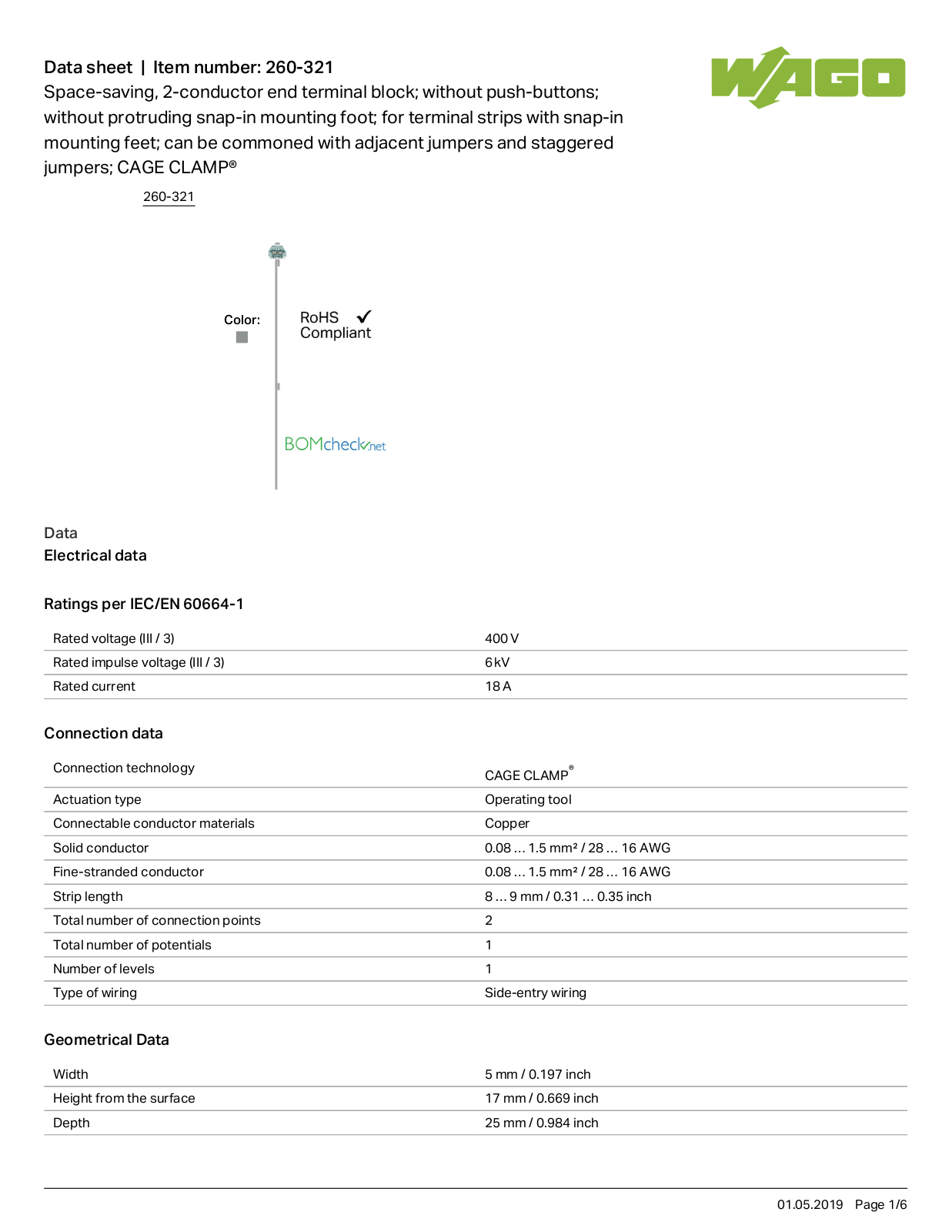 Wago 260-321 Data Sheet