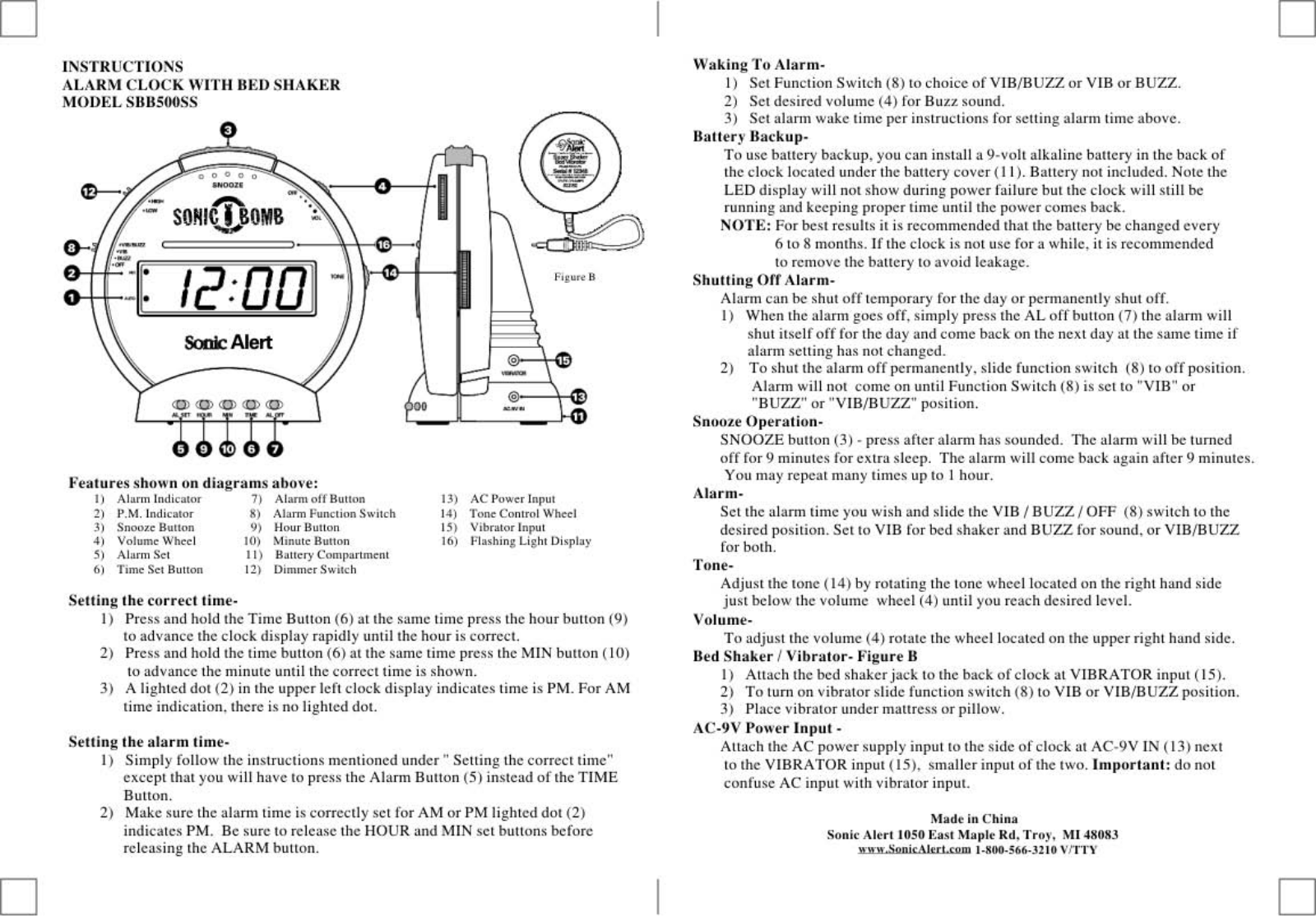 Sonic alert SBB500SS DATASHEET