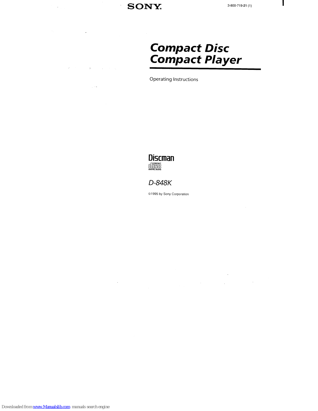 Sony D-848K Primary Operating Instructions Manual