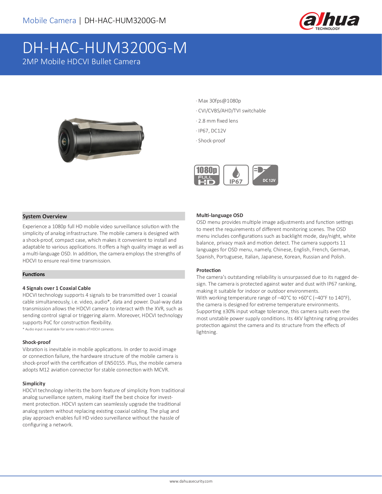 Dahua DH-HAC-HUM3200G-M User Manual