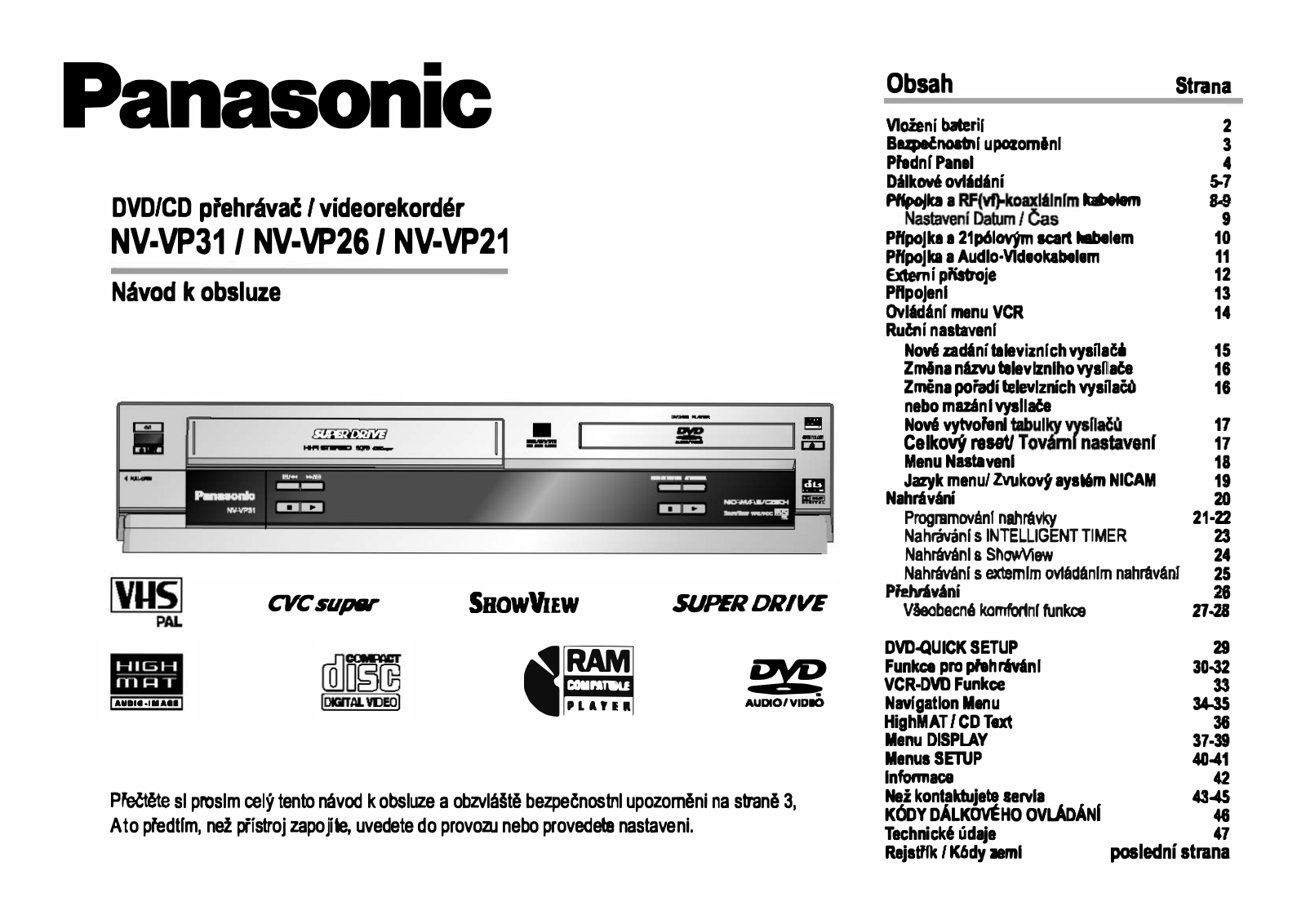 Panasonic NVVP31 Combi Show View, NVVP26 Combi Show View, NVVP21 User Manual