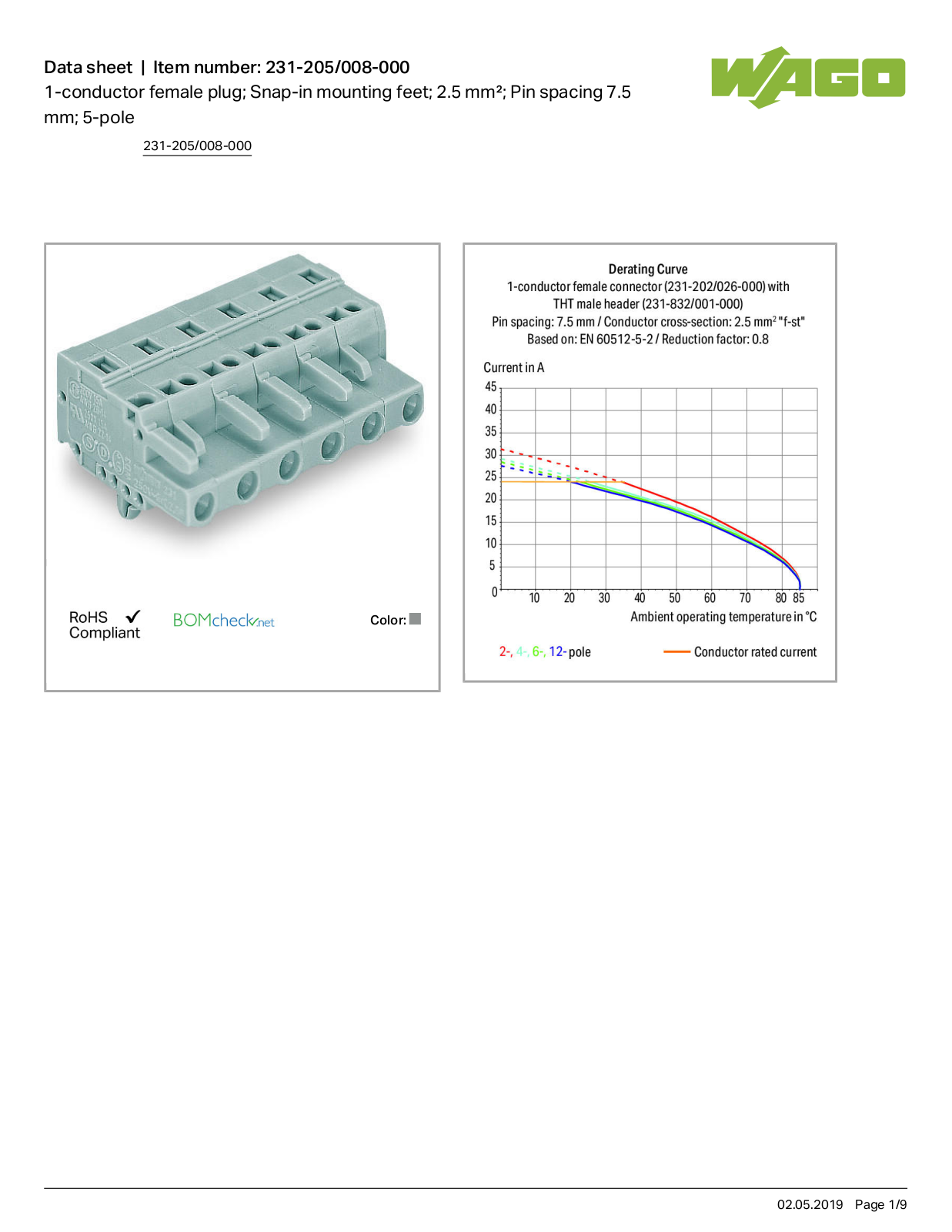 Wago 231-205/008-000 Data Sheet