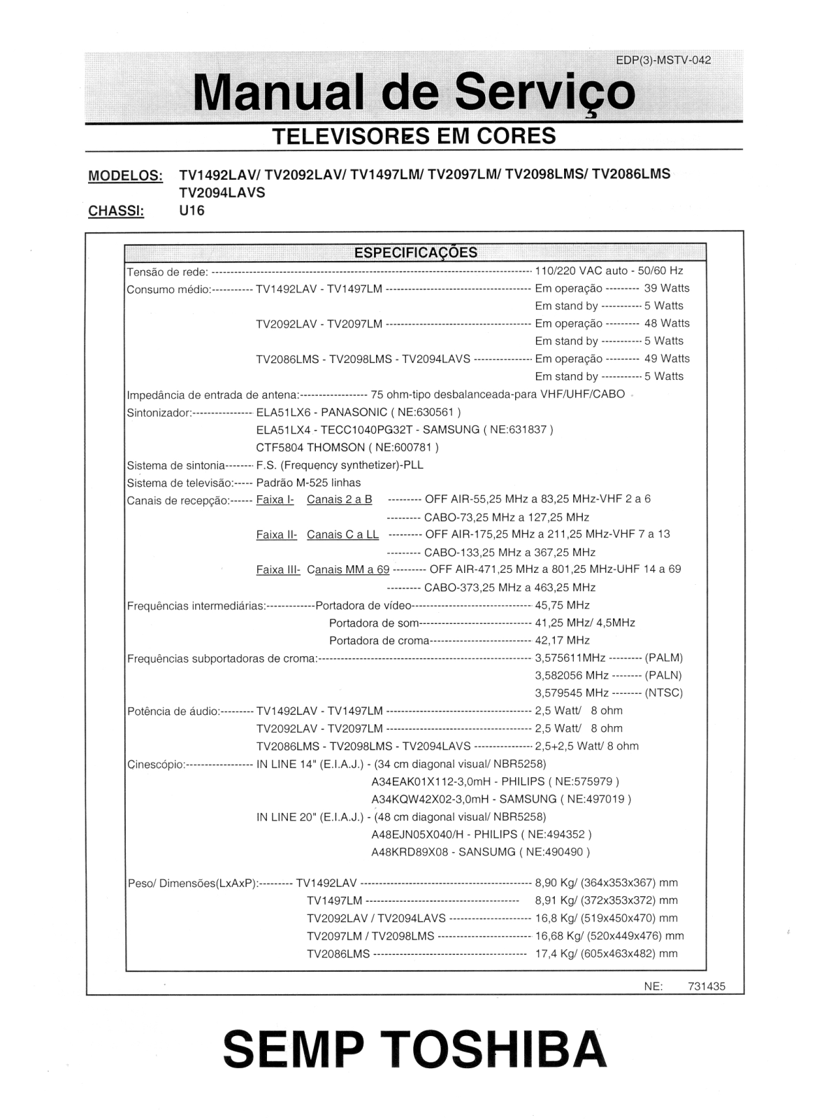 Toshiba TV1492LAV, TV2092LAV Schematic