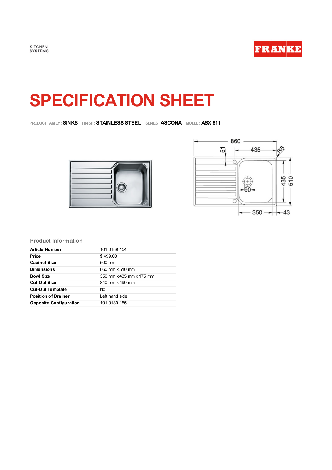 Franke Foodservice ASX 611 User Manual