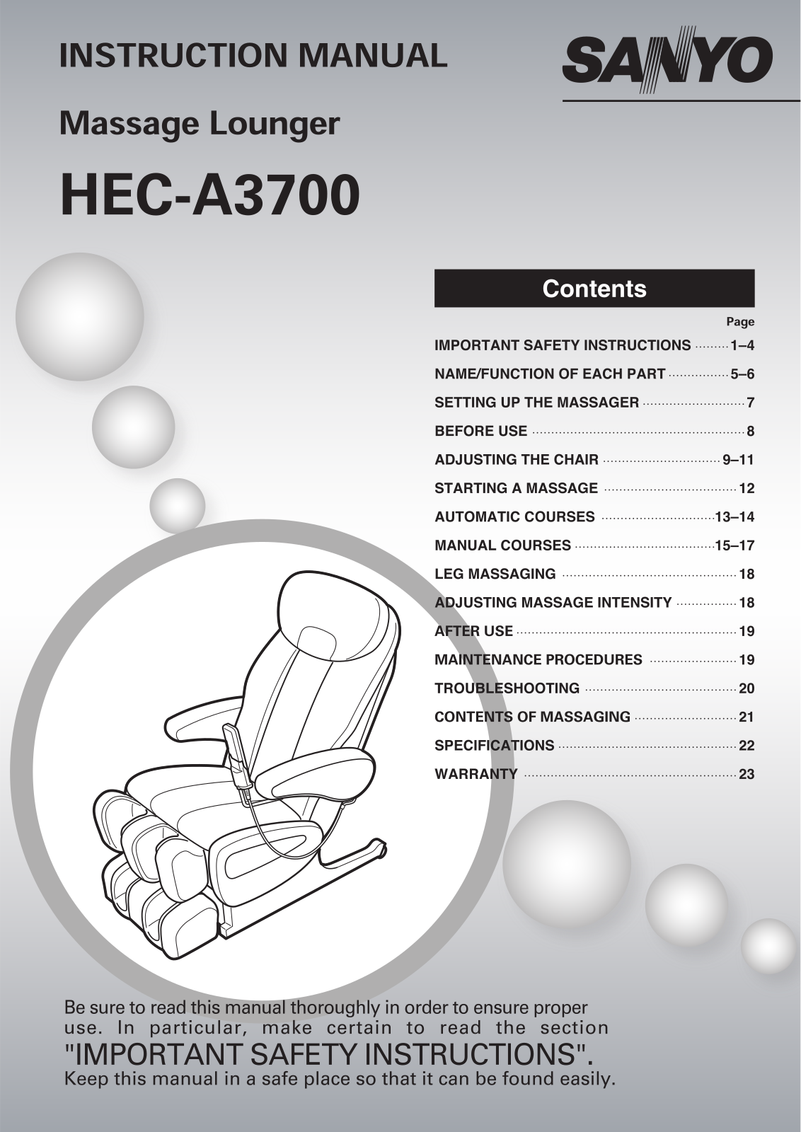 SANYO HECA3700K User Manual