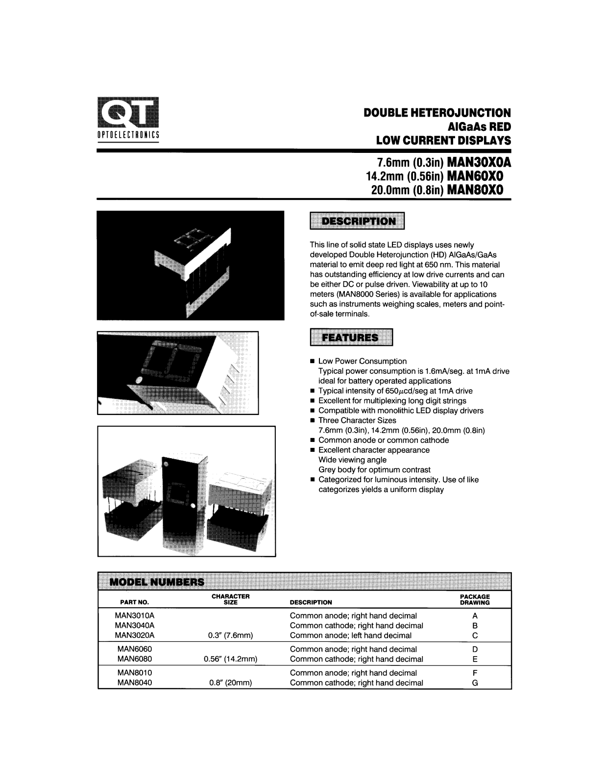 QT MAN8010, MAN8040, MAN3020A, MAN3010A, MAN6080 Datasheet