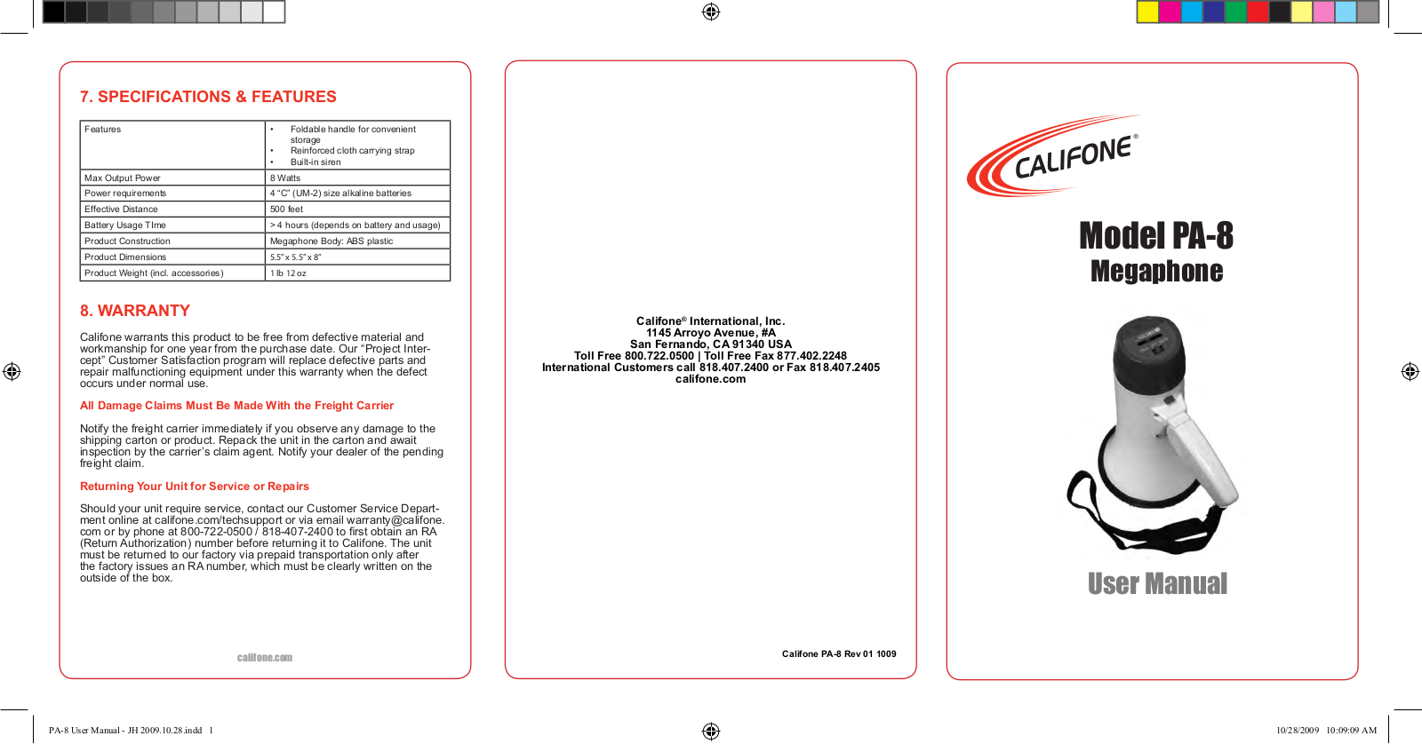 Califone Pa-8 User Manual