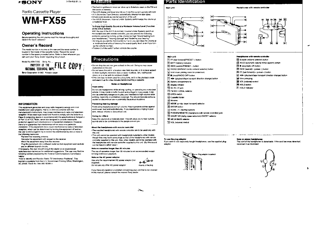Sony WM-FX55 User Manual