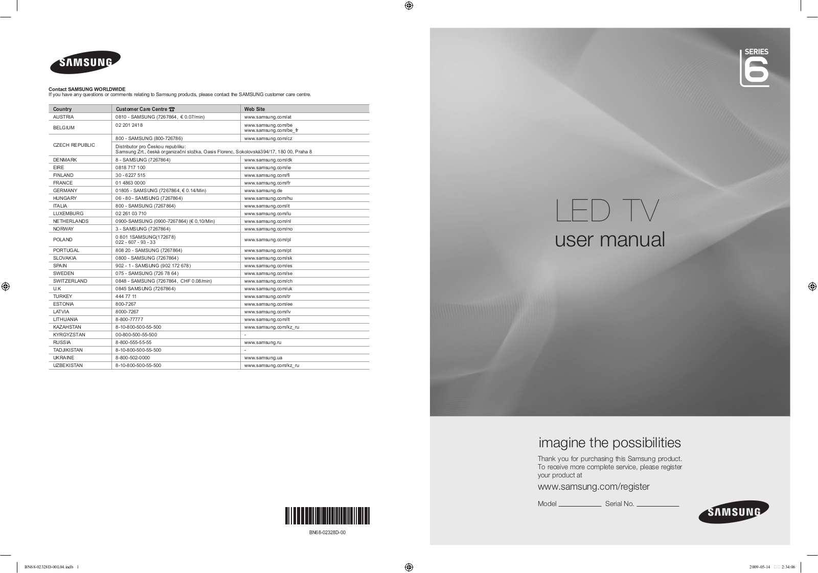 SAMSUNG UE-32B6000VP, UE-46B6000VP, UE32B6000VW, UE40B6000VW User Manual