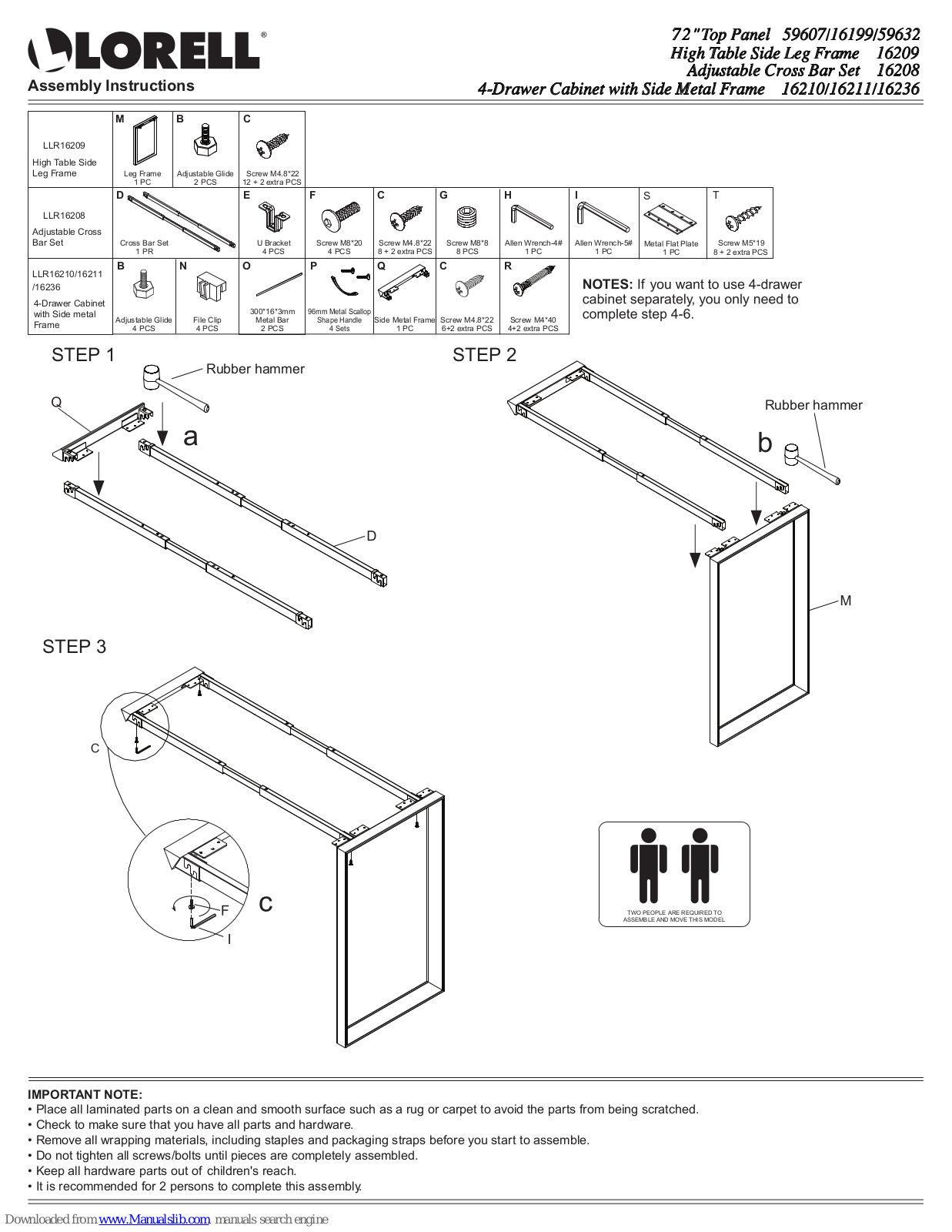 Lorell 59632, 16208, 16210, 16211, 16236 Assembly Instructions Manual