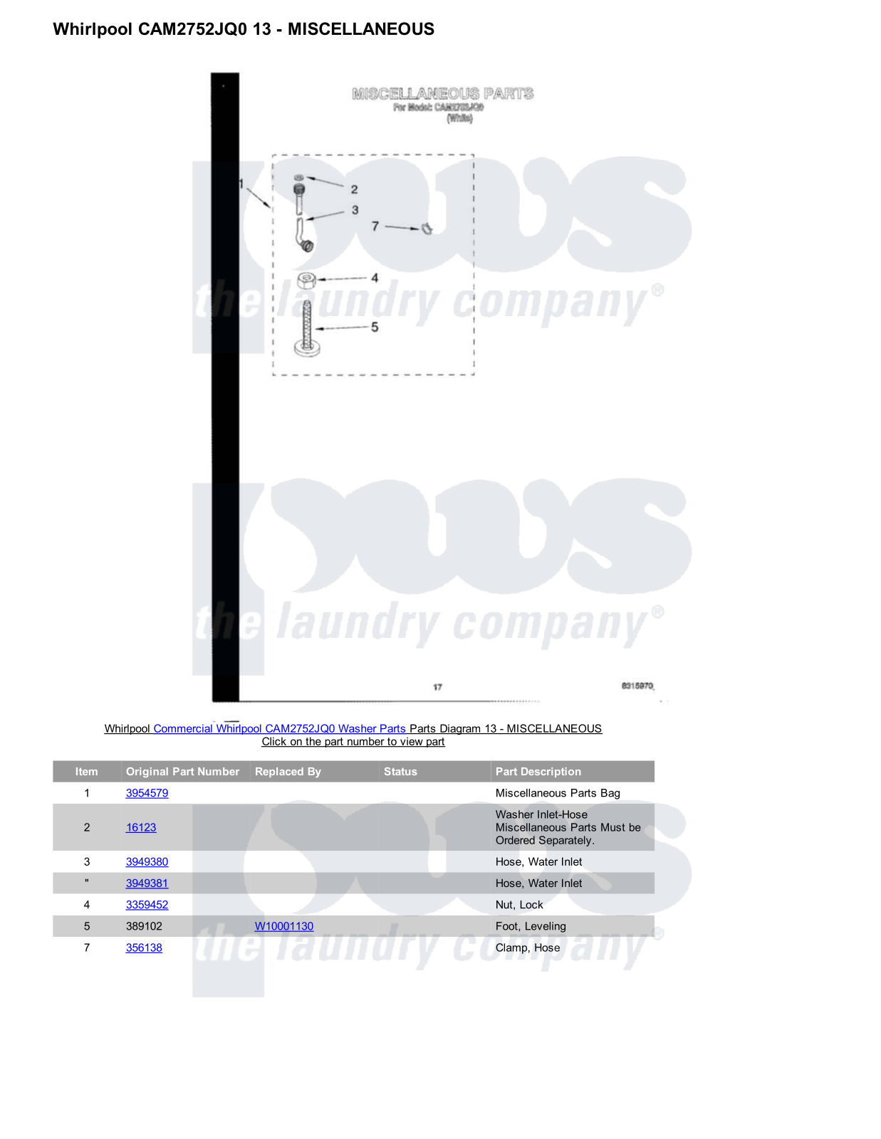 Whirlpool CAM2752JQ0 Parts Diagram