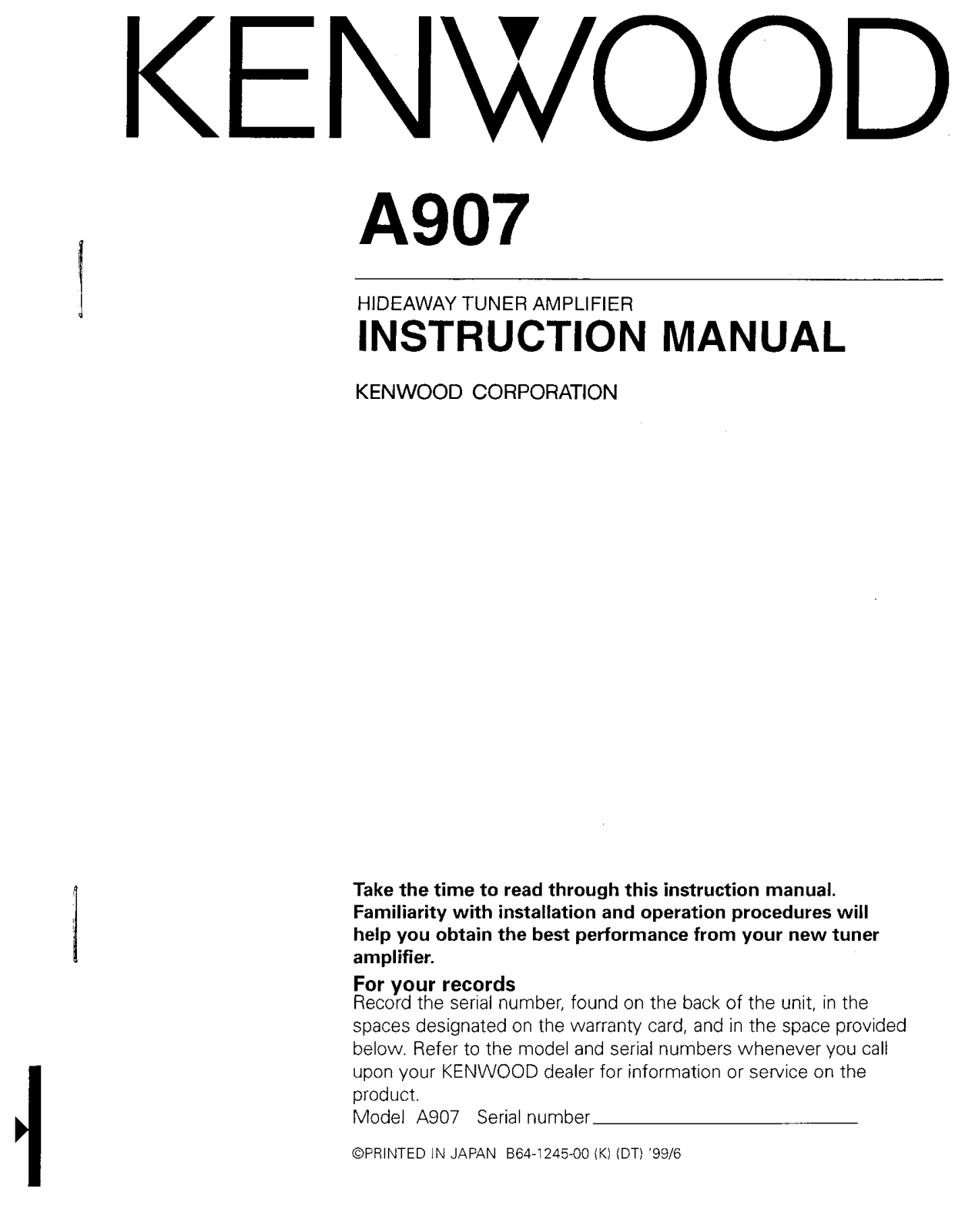 Kenwood P907, A907, VZ907 Owner's Manual