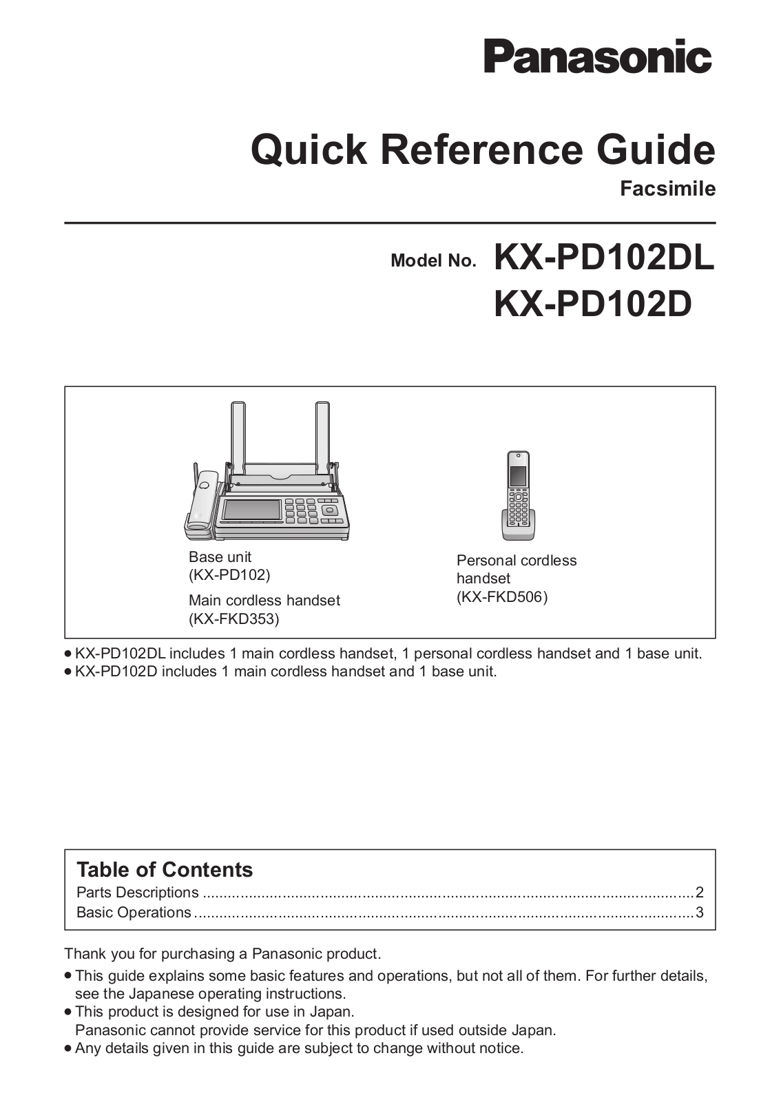 Panasonic KX-PD102DL, KX-PD102D, KX-PD604DL, KX-PD684DLE3, KX-PD604DW Quick Refence Manual