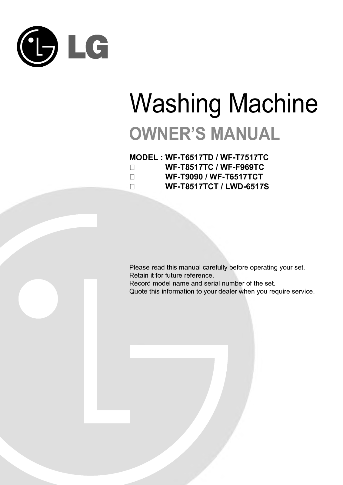 LG WF-T7517TC User Manual