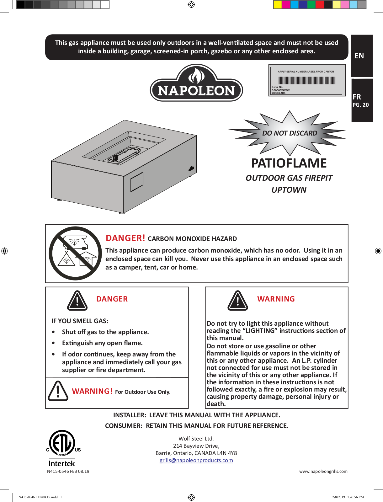 Napoleon UPTN1GY User Manual