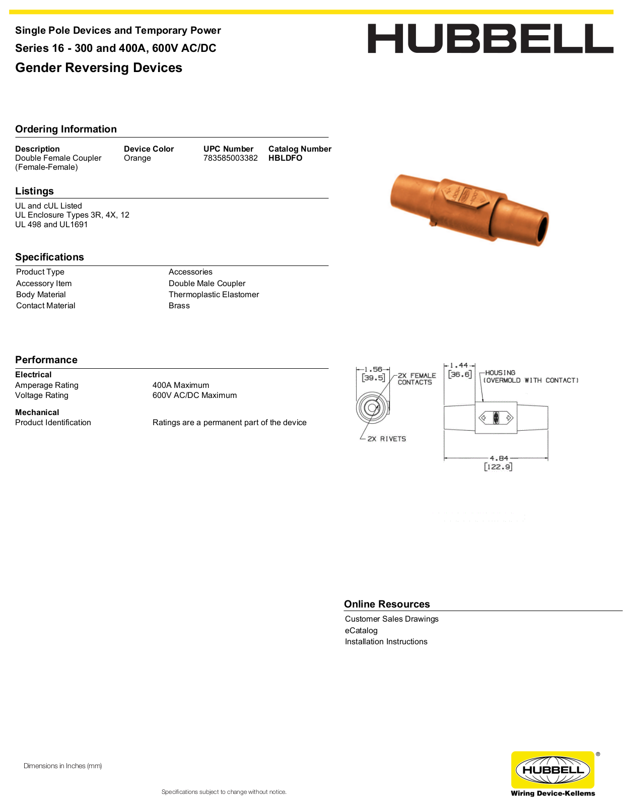 Hubbell HBLDFO Specifications - ManualMachine.com