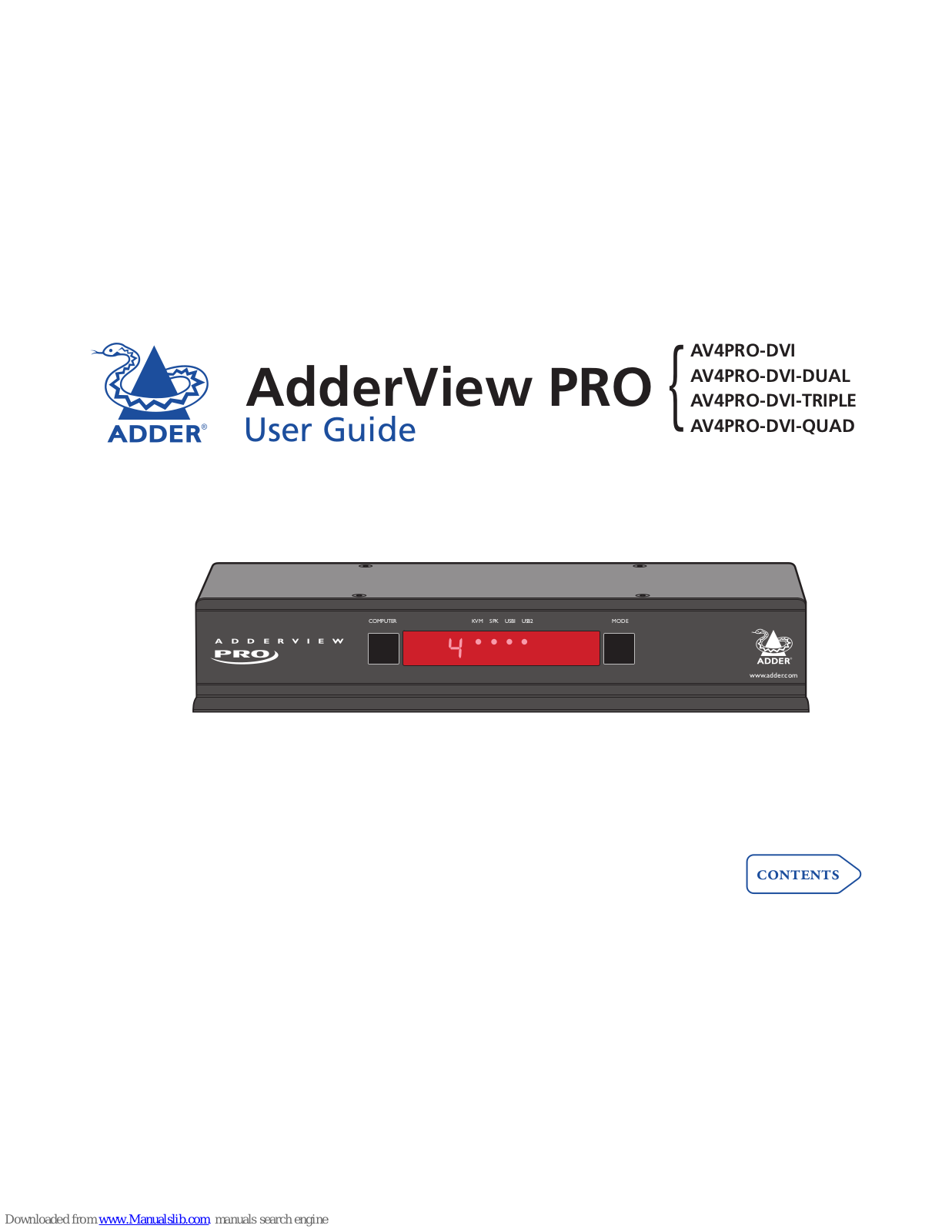 ADDER AV4PRO-DVI, AV4PRO-DVI-DUAL, AV4PRO-DVI-TRIPLE, AV4PRO-DVI-QUAD User Manual