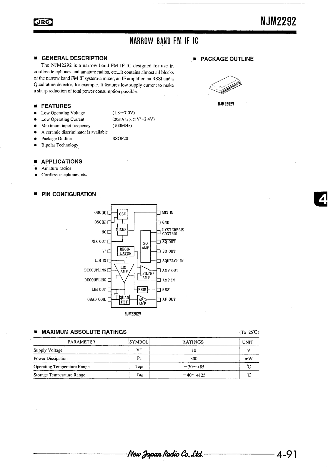 JRC NJM2292V Datasheet