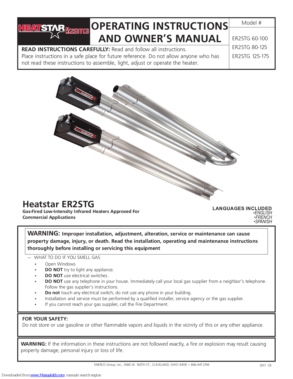 HeatStar ER2STG, ER2STG 60-100, ER2STG 125-175, ER2STG 80-125 Operating Instructions And Owner's Manual