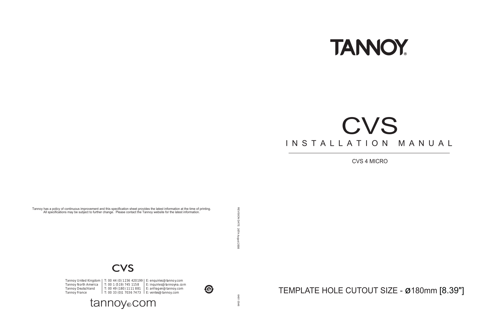 Tannoy CVS-4 Micro Owners manual