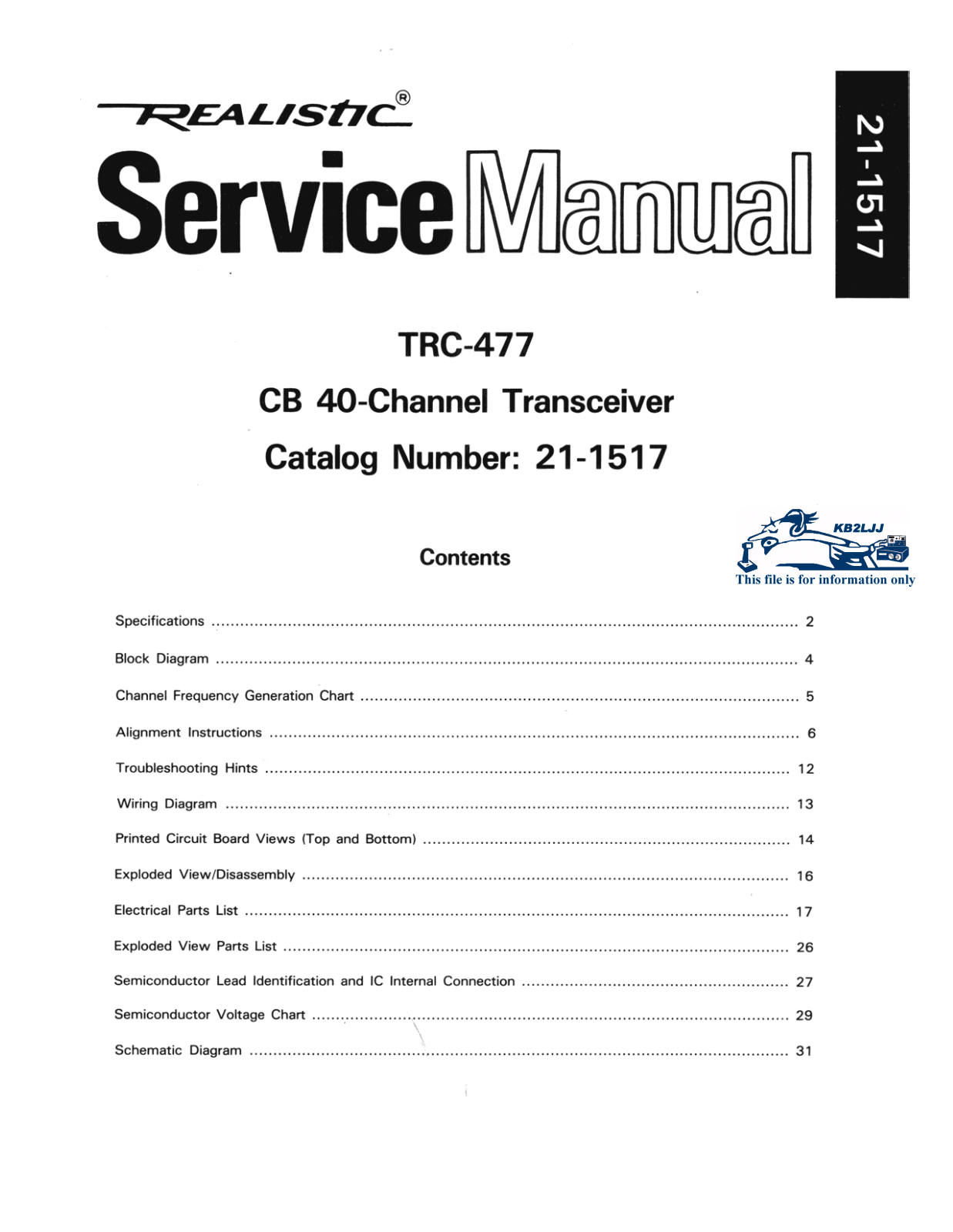 Realistic   RadioShack TRC-477 Service Manual