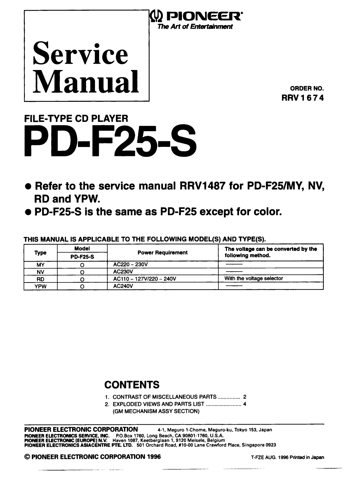 Pioneer PDF-25-S Service manual