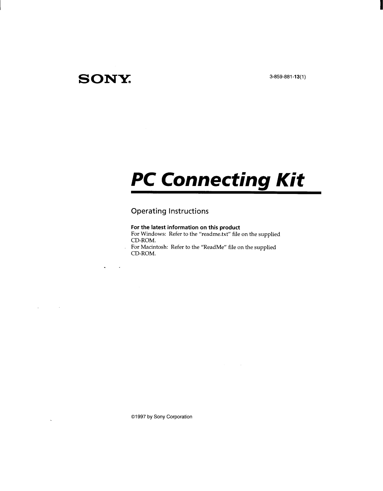 Sony PC CONNECTING KIT Operating Manual