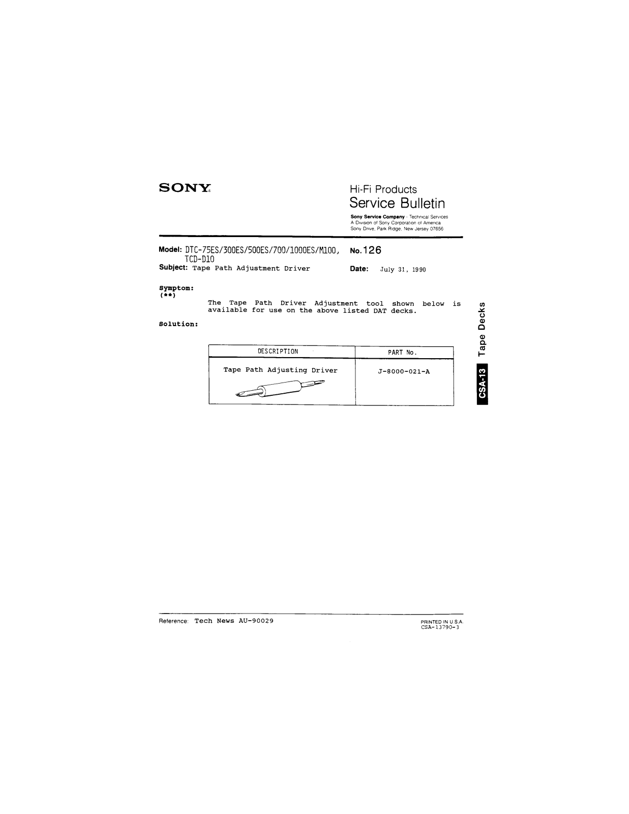 Sony DTC-75ES, DTC-300ES, DTC-500ES, DTC-700, DTC-1000ES Service Manual
