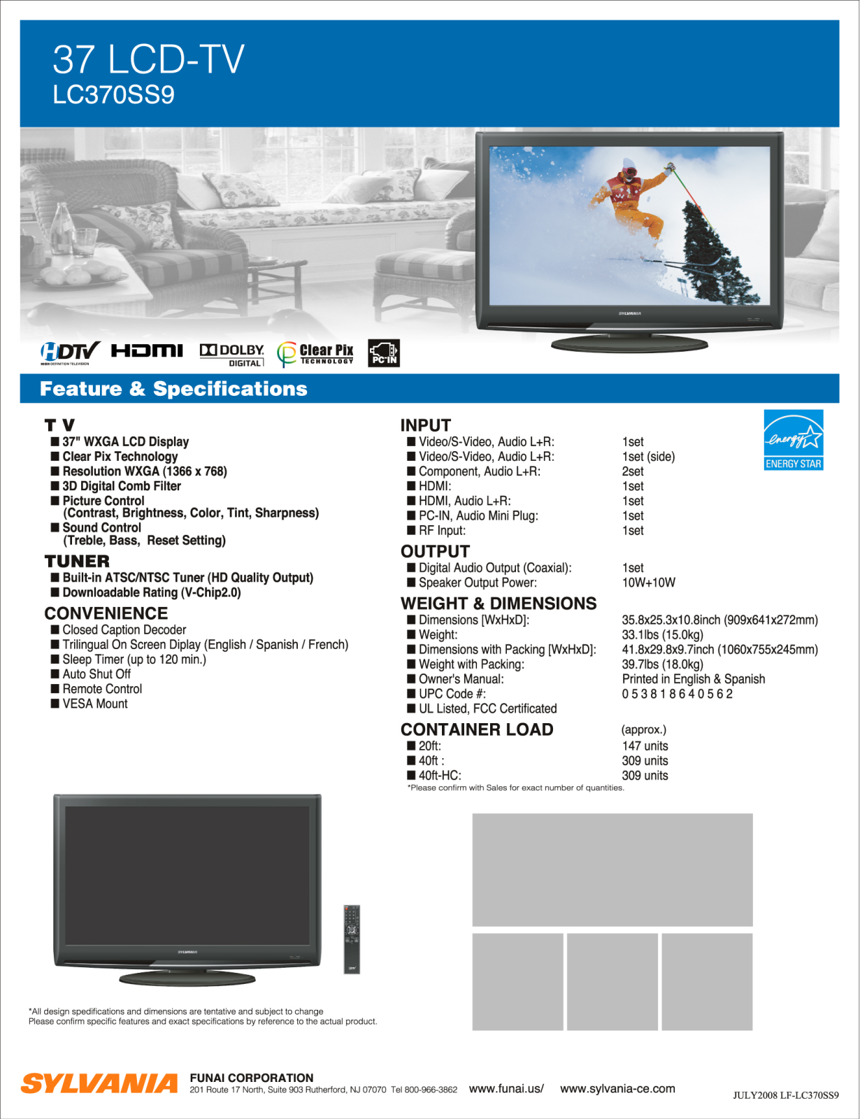 Sylvania LC370SS9 DATASHEET