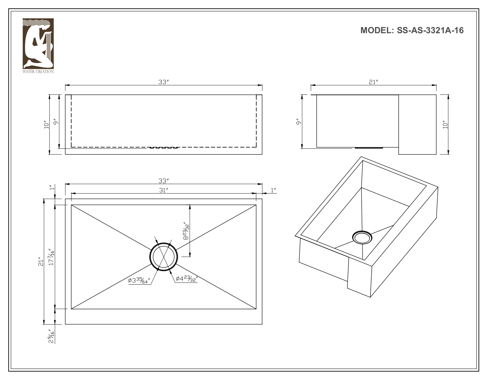 Water Creation SSSGU3321A, SSSU3321A, SSU3321A, SSSGAS3321A16, SSAS3321A16 User Manual