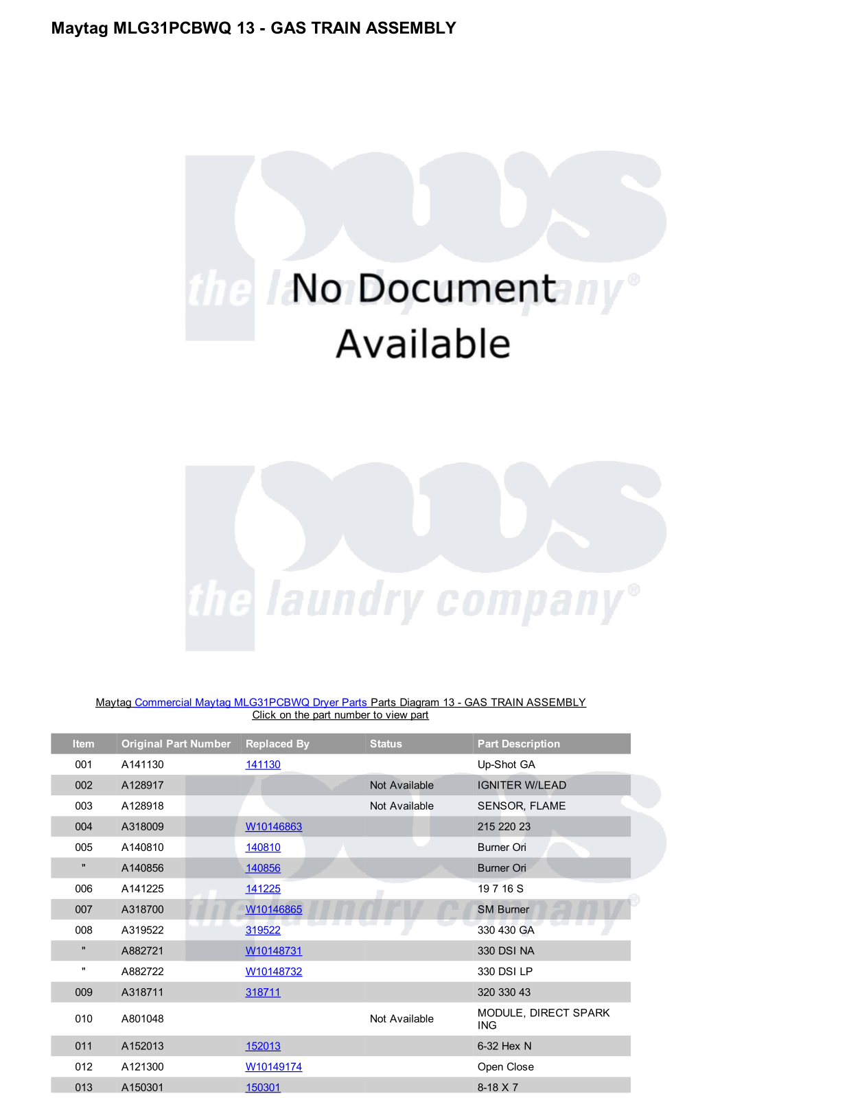 Maytag MLG31PCBWQ Parts Diagram