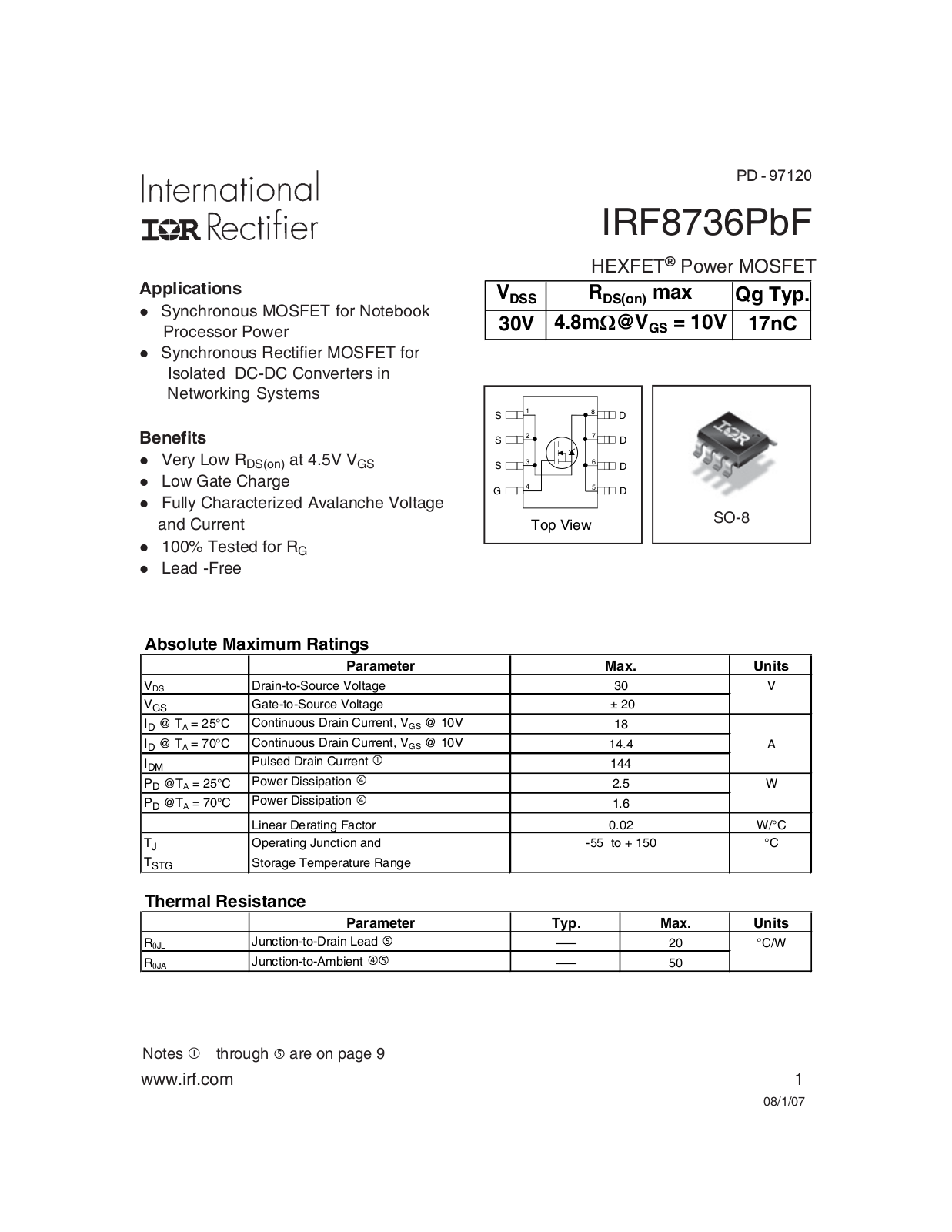 Datasheet IRF8736 Datasheet - ManualMachine.com