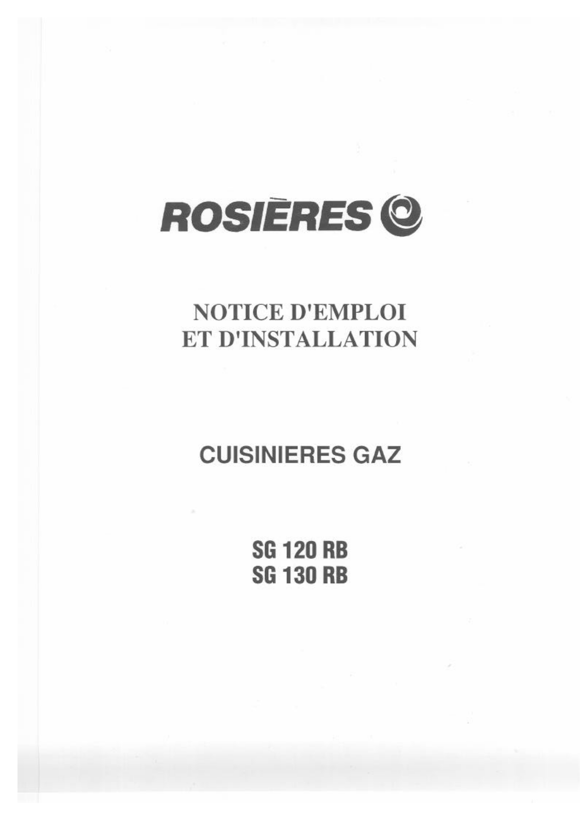 Rosieres SG 130 RB, SG 120 RB User Manual